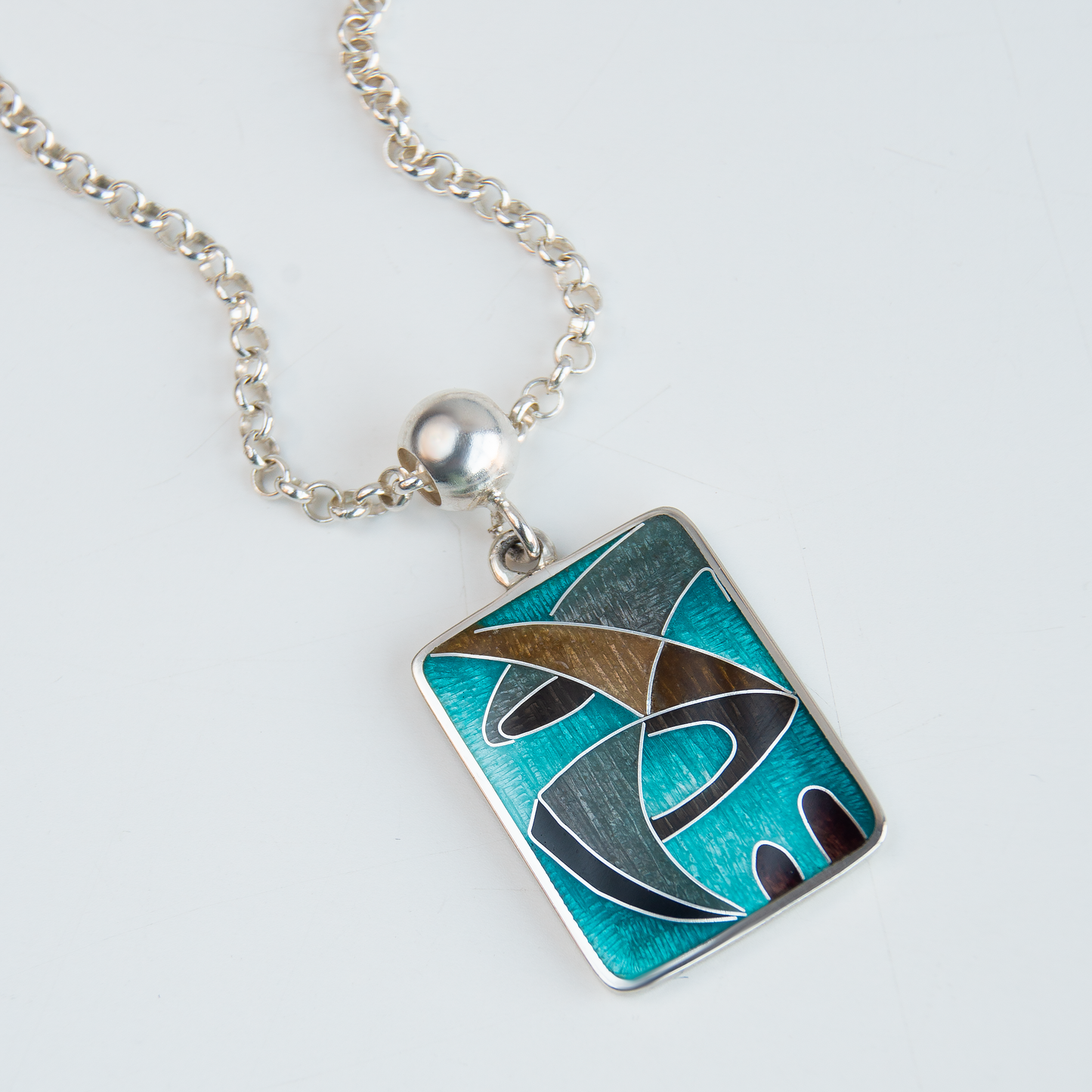 Abstract Art Green Cloisonné Enamel Necklace-Pendant