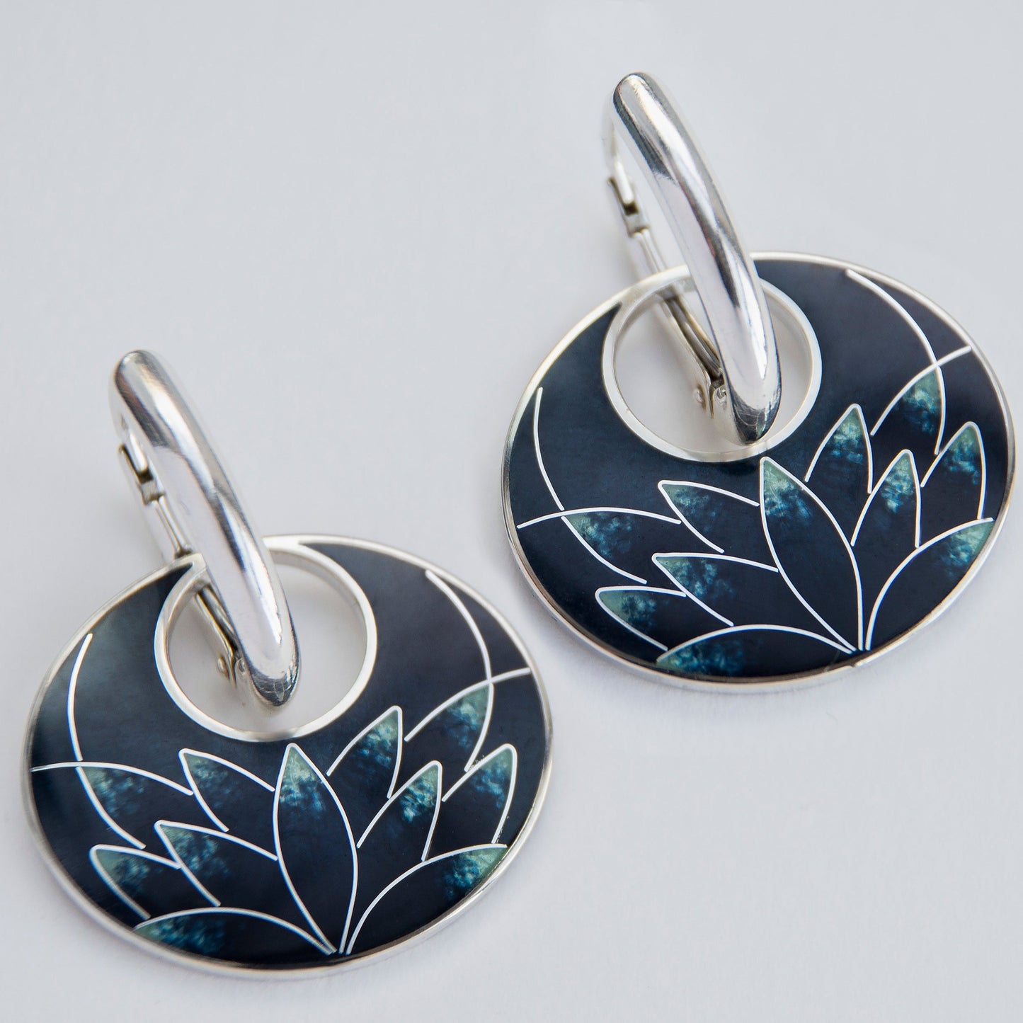 Black Lotus Cloisonne Enamel Earrings