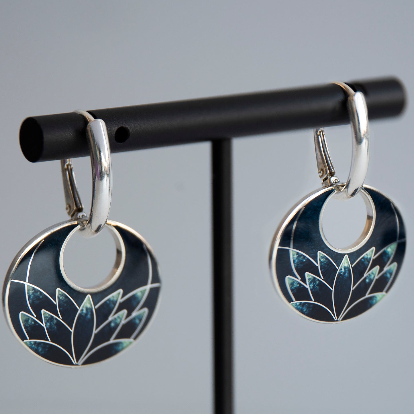 Black Lotus Cloisonne Enamel Earrings