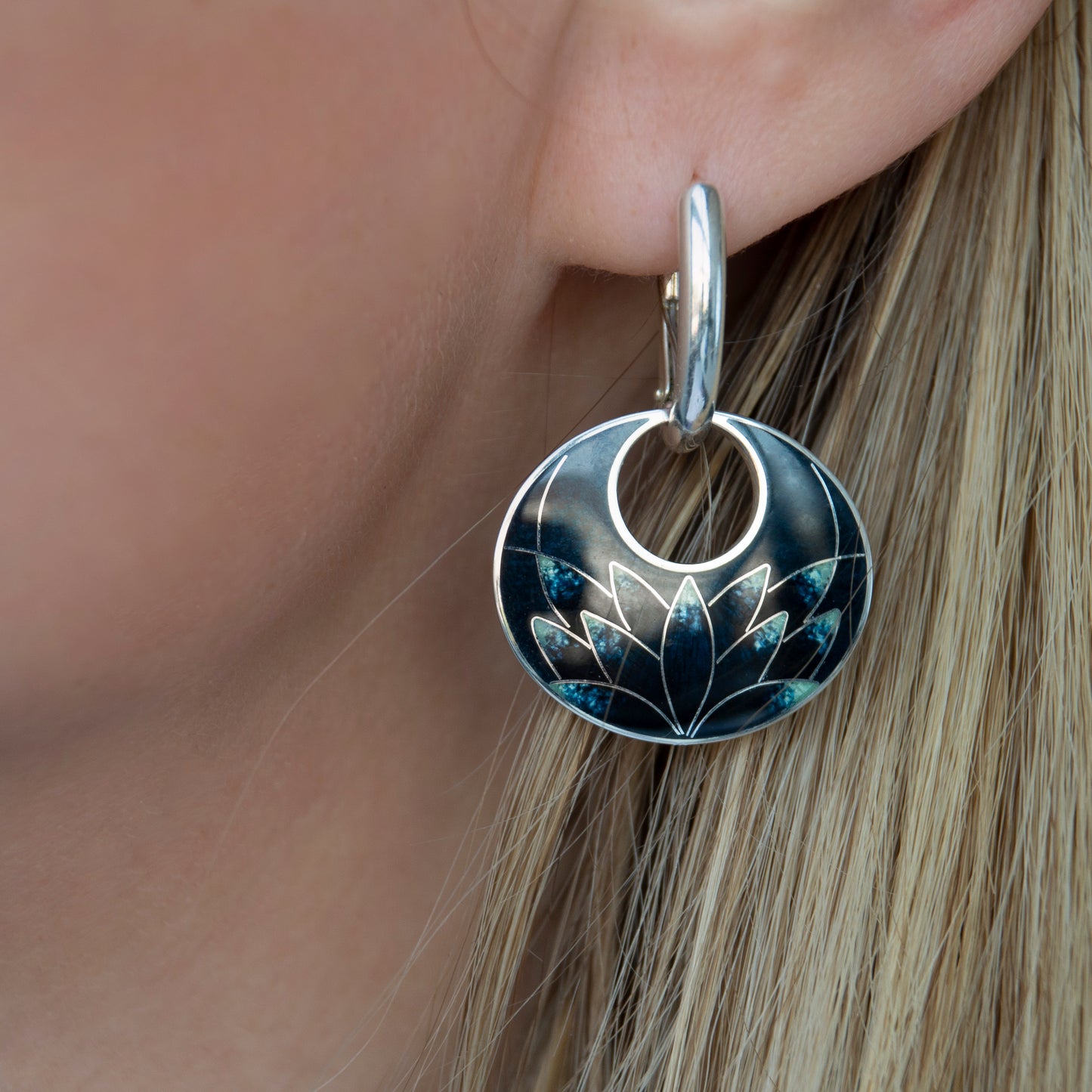 Black Lotus Cloisonne Enamel Earrings