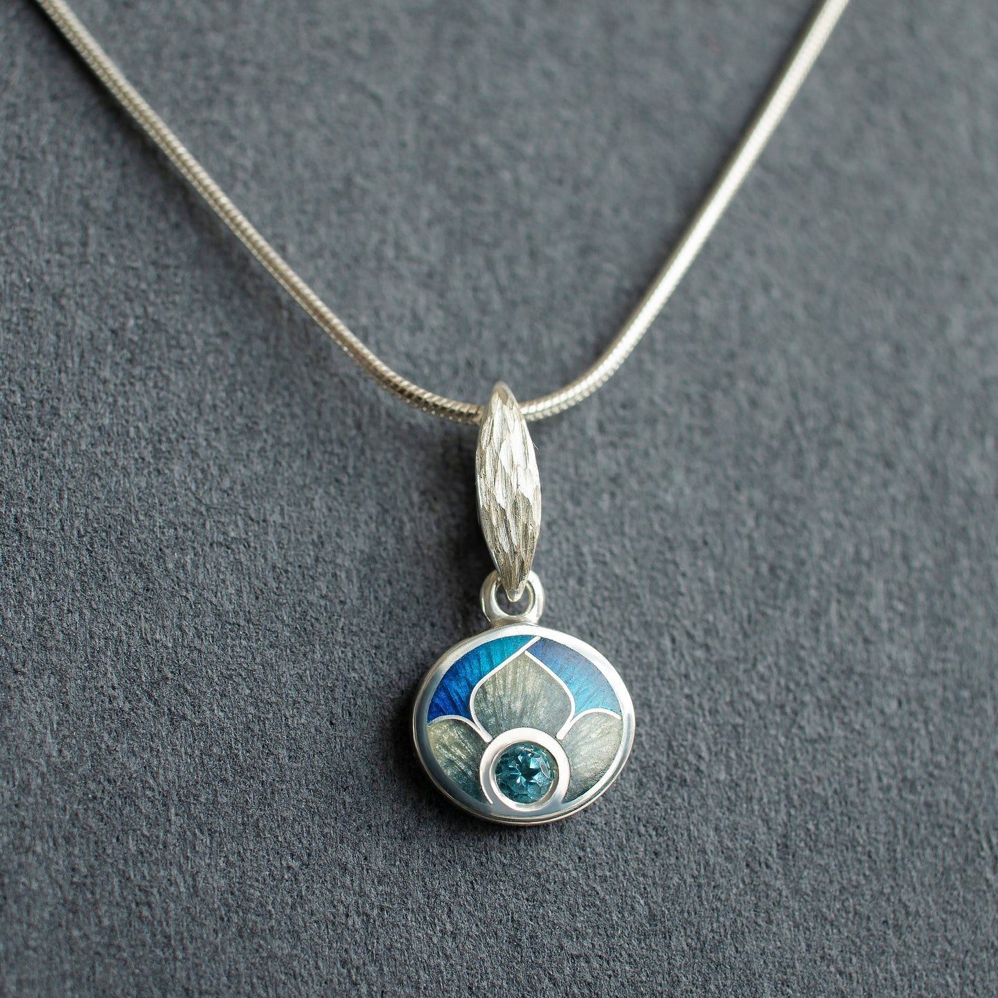 Topaz Enamel Pendant Necklace, Cloisonne Enamel And Silver Pendant