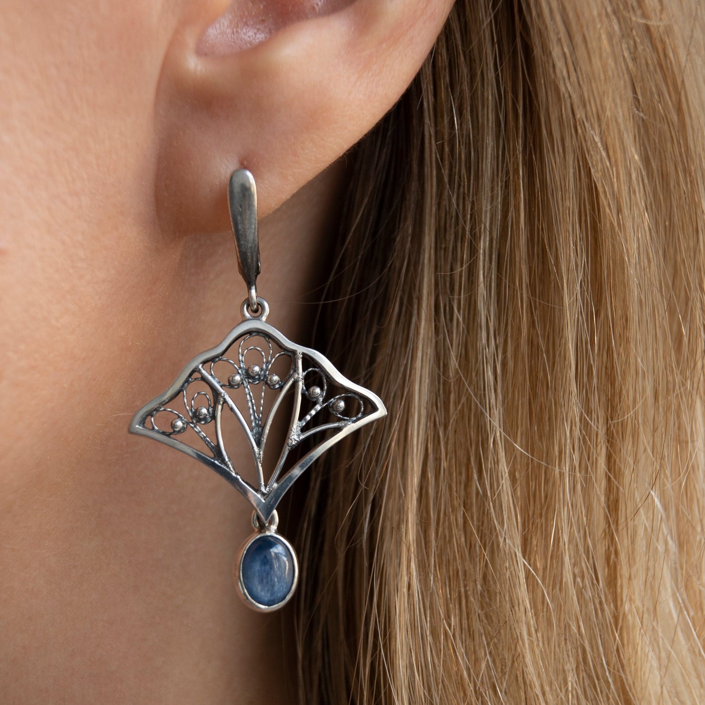 Filigree Earrings With Kyanite Stones