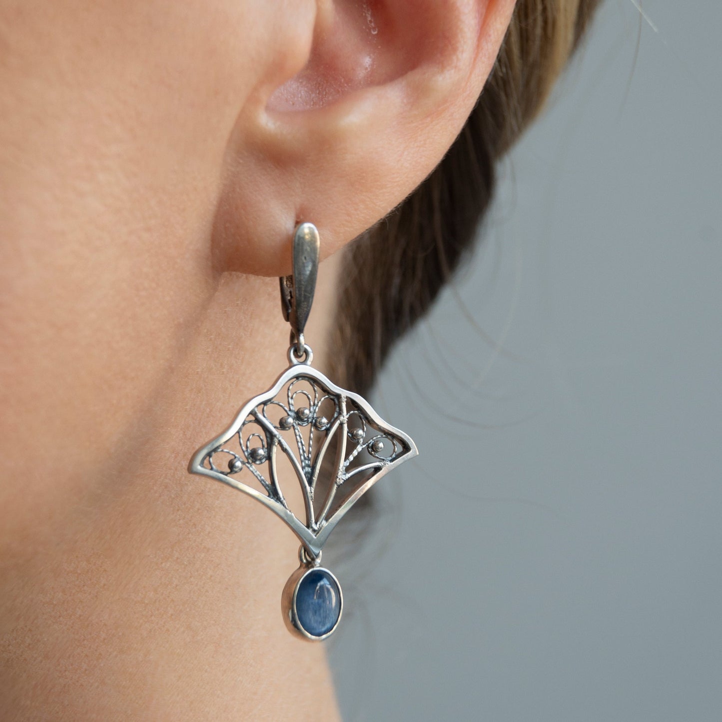 Filigree Earrings With Kyanite Stones