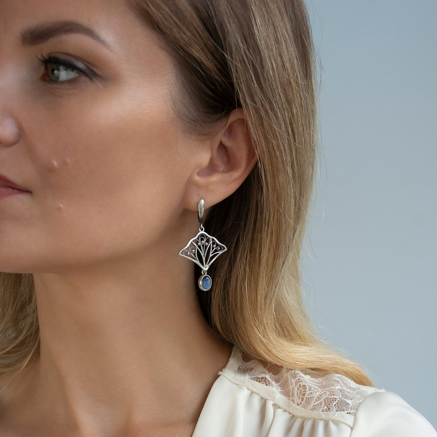 Filigree Earrings With Kyanite Stones