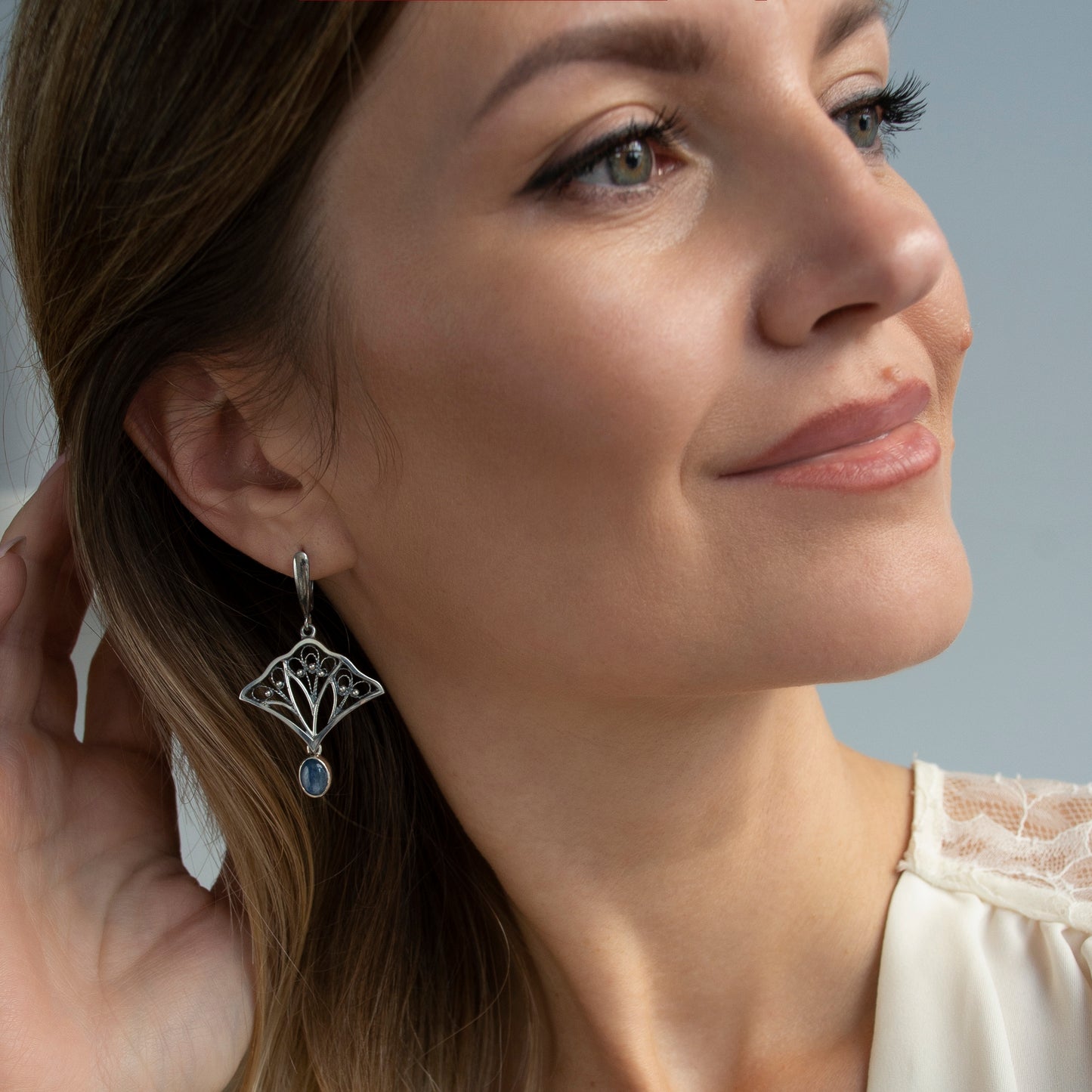 Filigree Earrings With Kyanite Stones