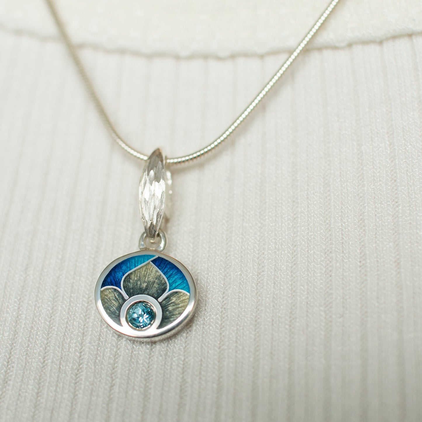 Topaz Enamel Pendant Necklace, Cloisonne Enamel And Silver Pendant