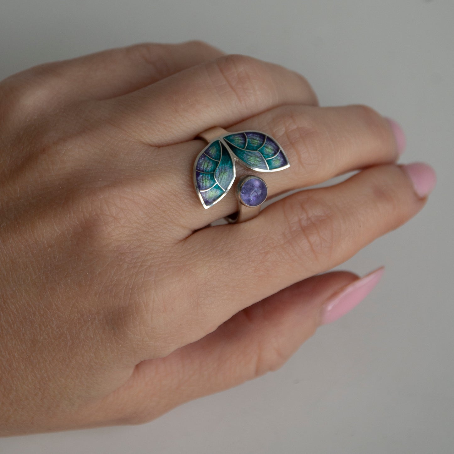 Cloisonne Enamel Open Ring With Stone, 4 Options