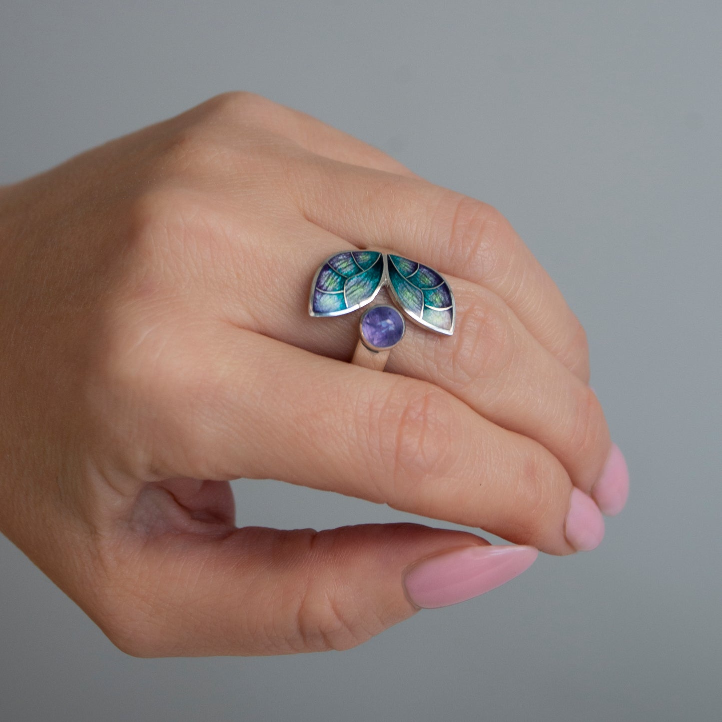 Cloisonne Enamel Open Ring With Stone, 4 Options