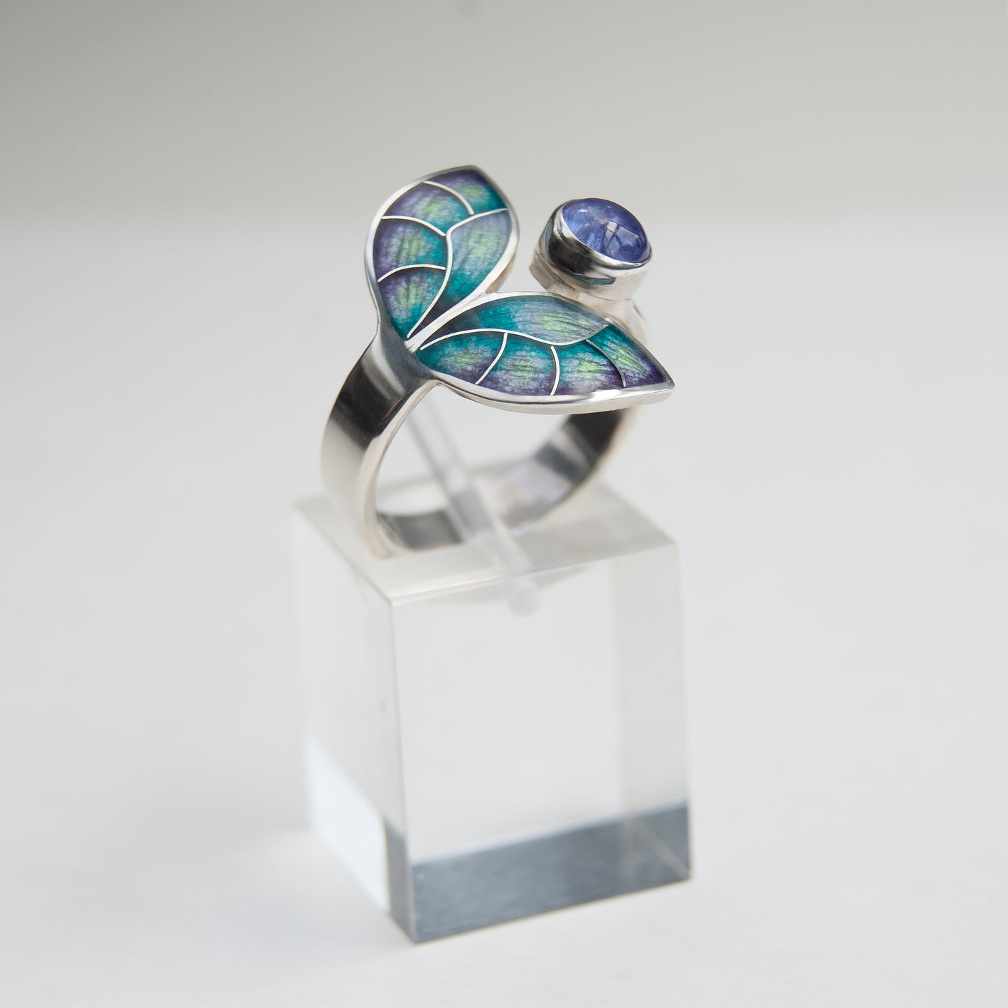 Cloisonne Enamel Open Ring With Stone, 4 Options