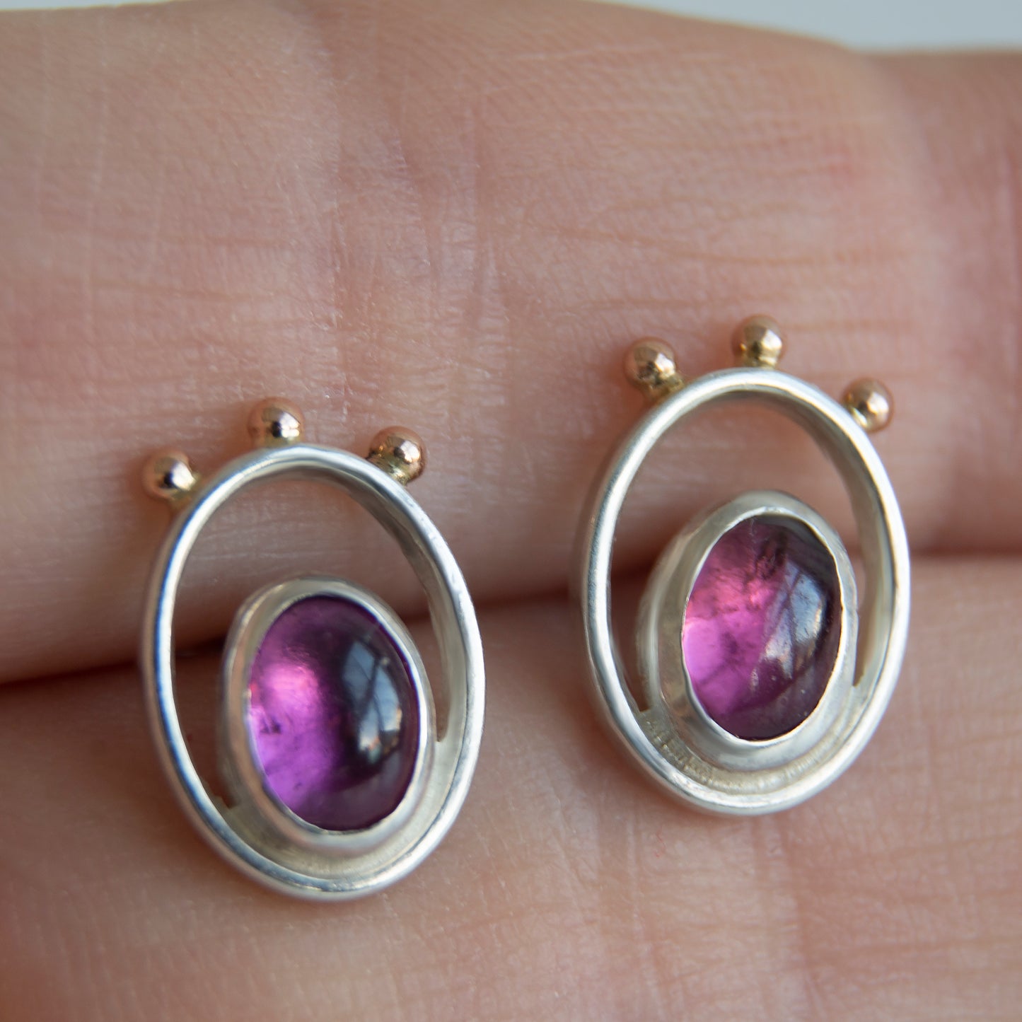 Rose Tourmaline Frame Earrings With 14K Gold Beads