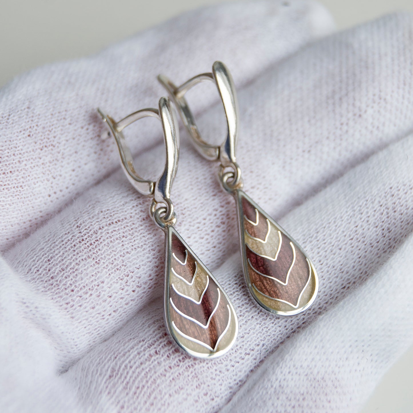 Cloisonne Enamel Earrings, Striped Art Deco Earrings