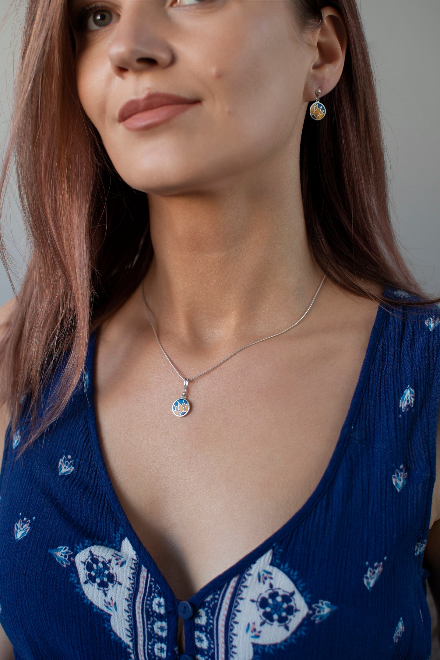 Sunflower Enamel Necklace and Earrings