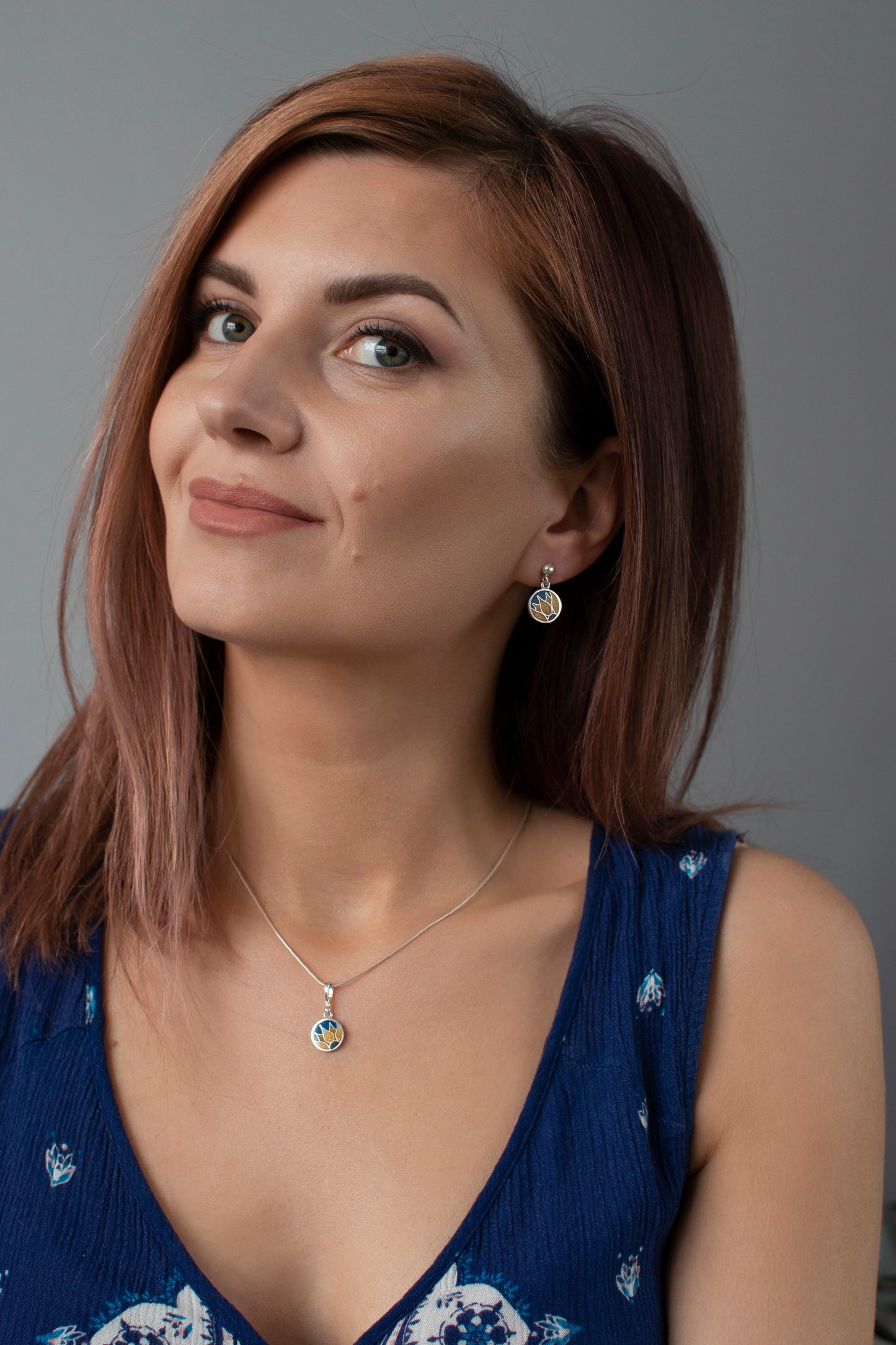 Sunflower Enamel Necklace and Earrings