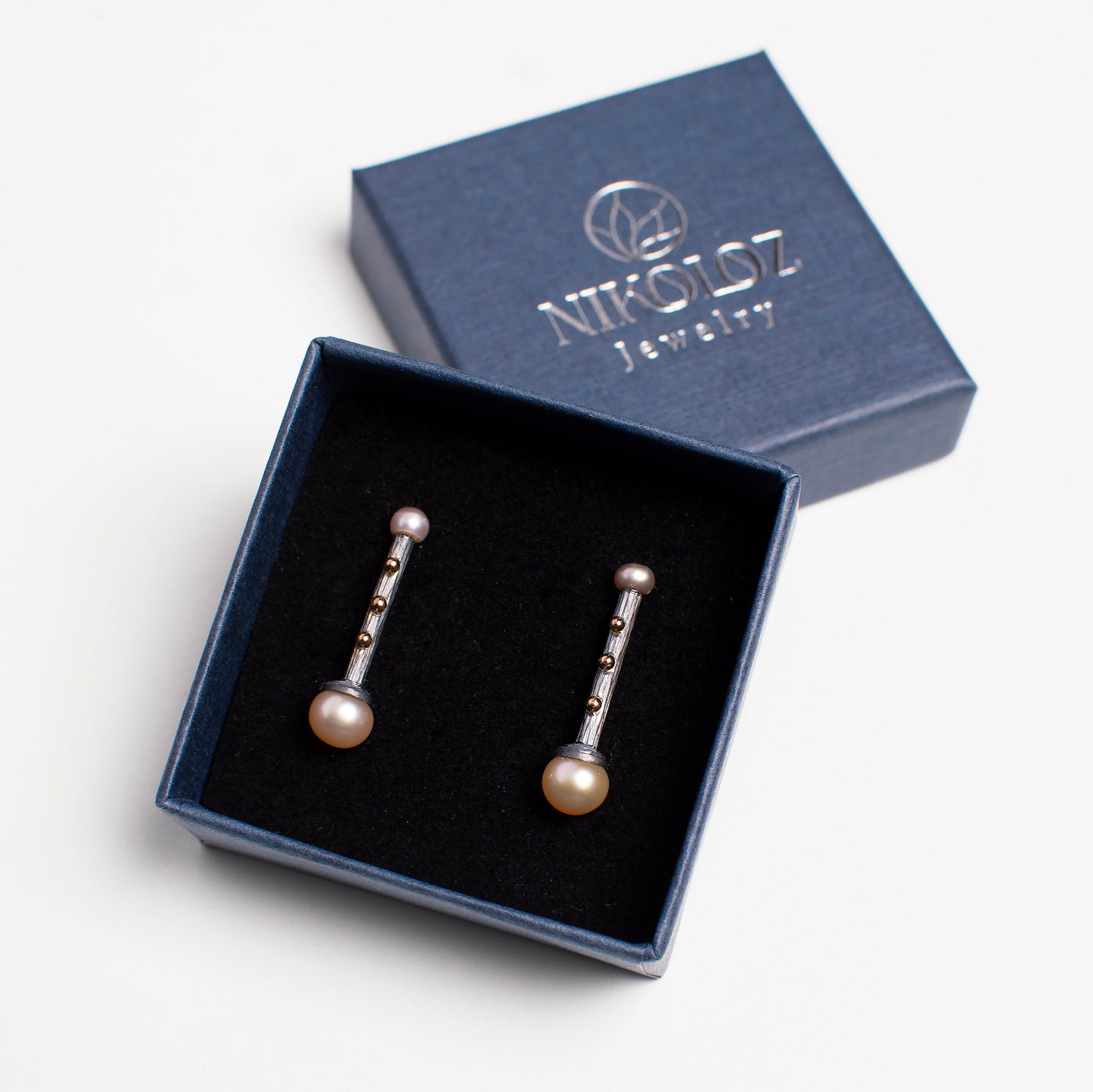 Silver Earrings And Pendant With Gold Beads And Pearls