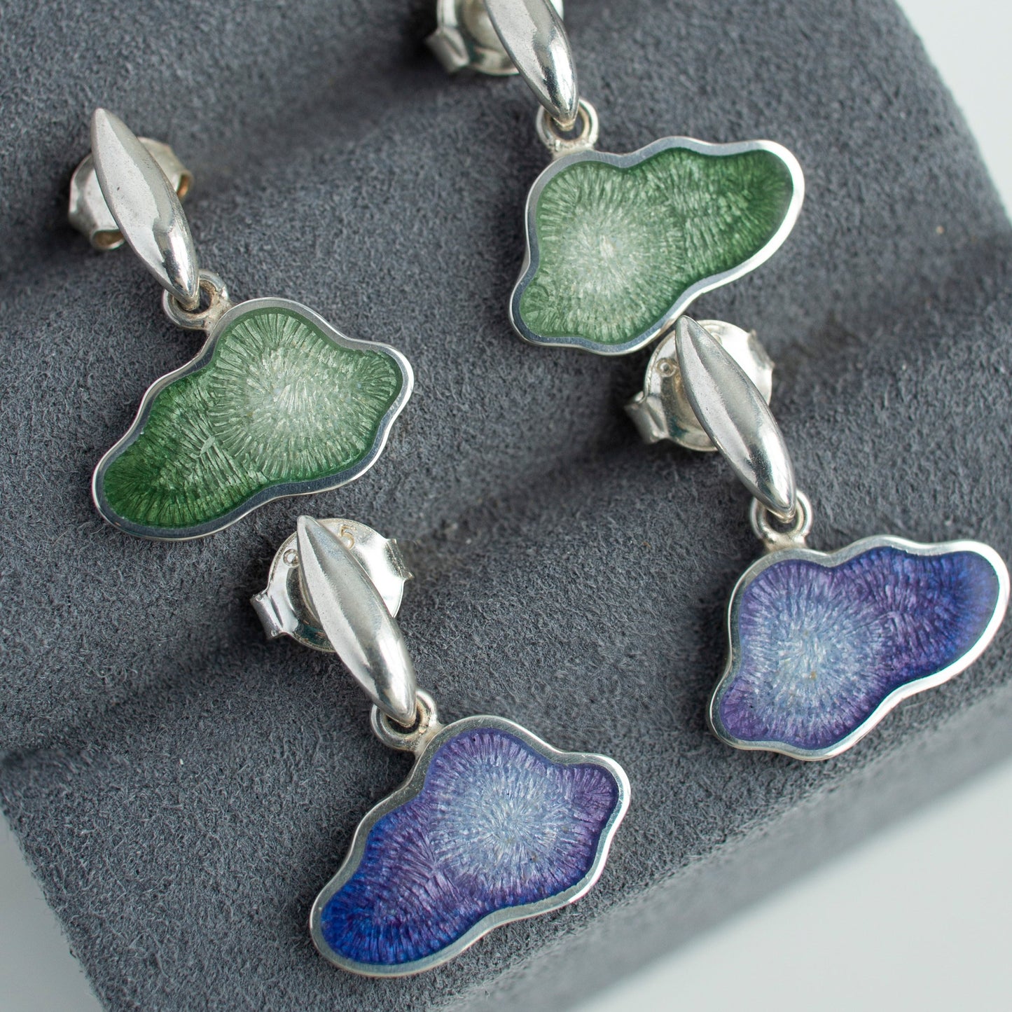 Cloud Raindrop Enamel Earrings Purple And Grey