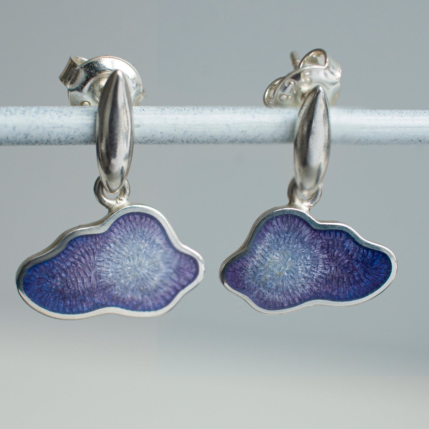 Cloud Raindrop Enamel Earrings Purple And Grey