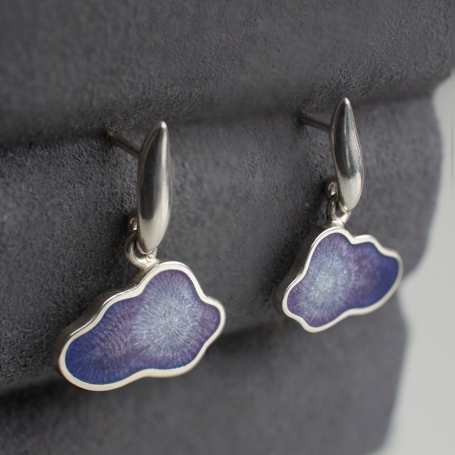 Cloud Raindrop Enamel Earrings Purple And Grey