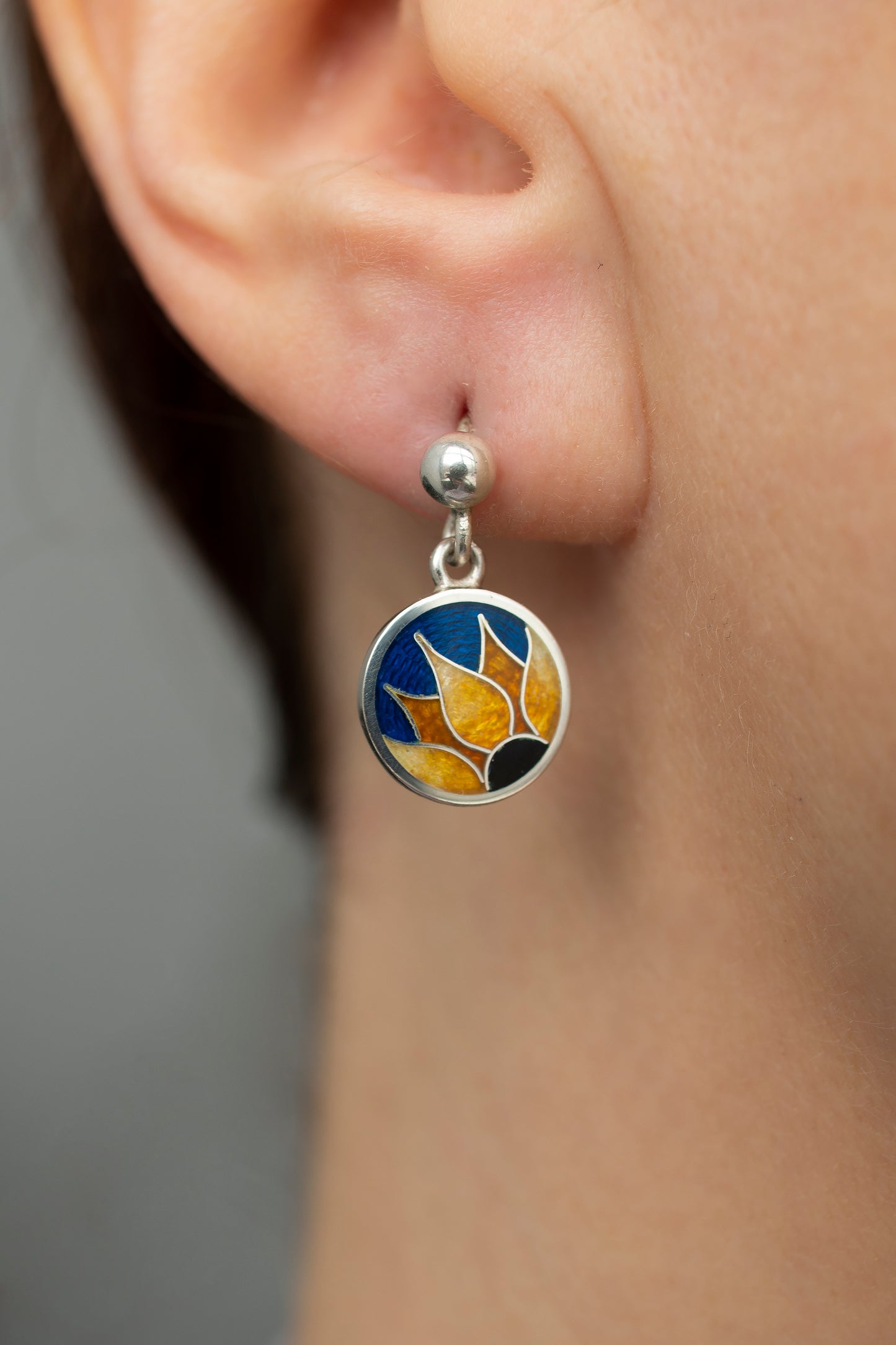 Sunflower Enamel Necklace and Earrings