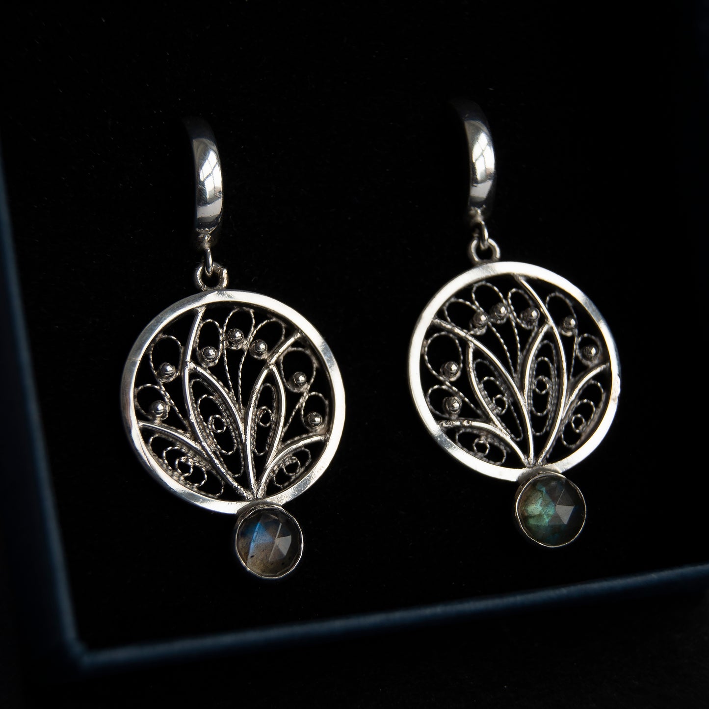 Filigree Earrings With Labradorite Stone