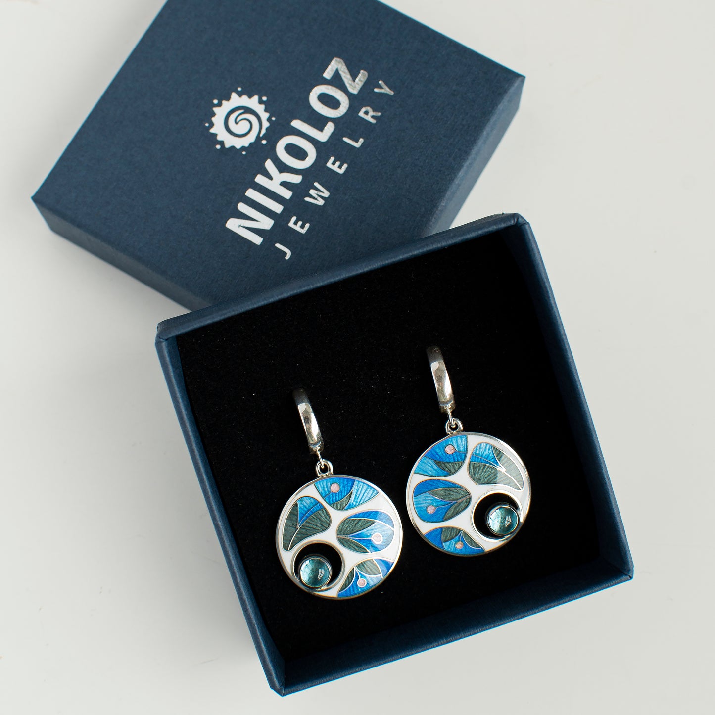 Cloisonné Enamel And Sterling Silver Earrings With Topaz Gemstones