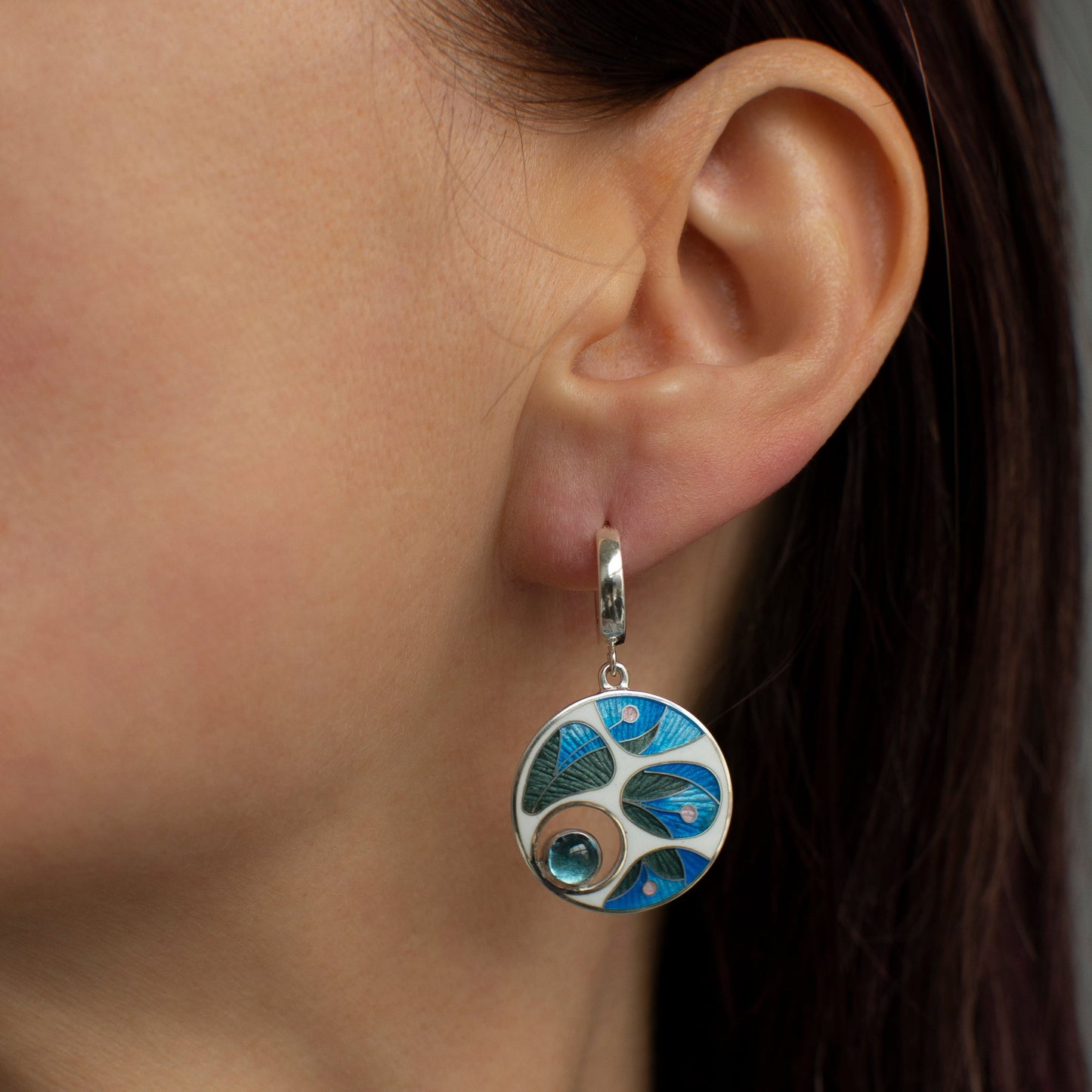 Cloisonné Enamel And Sterling Silver Earrings With Topaz Gemstones
