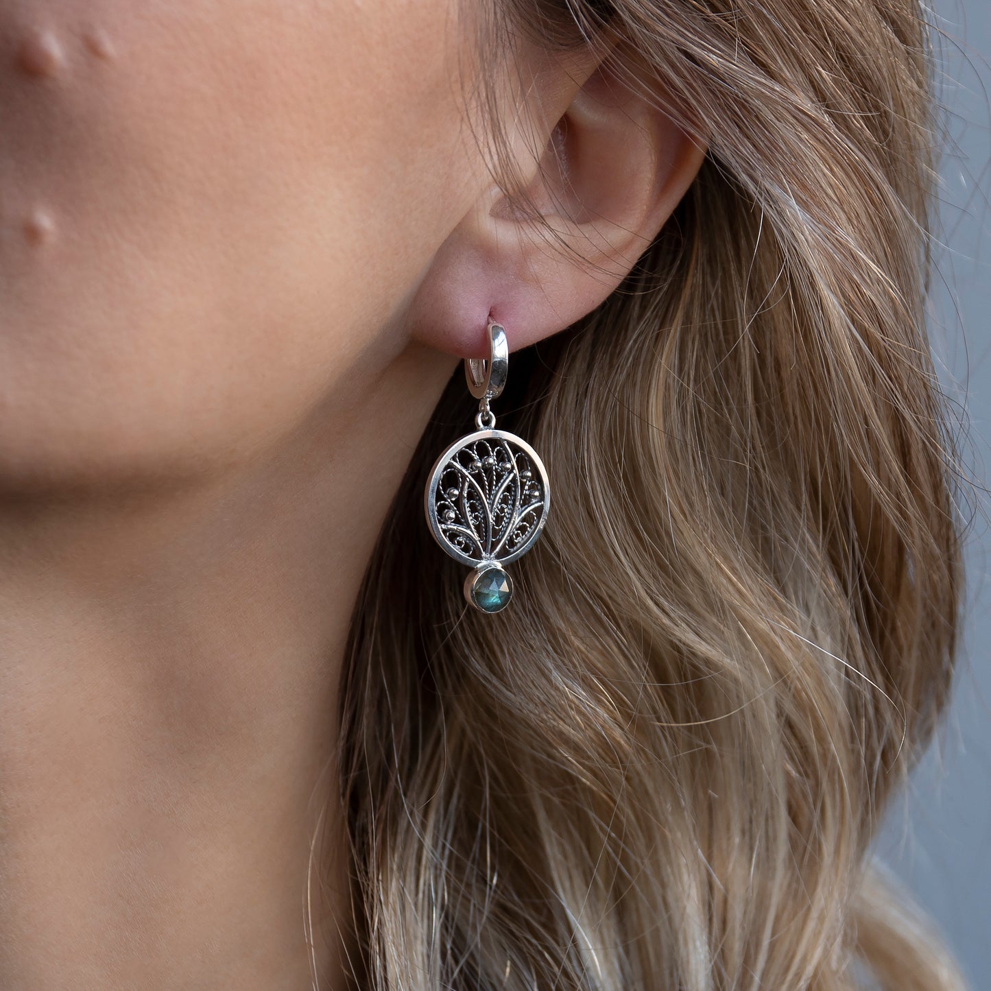 Filigree Earrings With Labradorite Stone