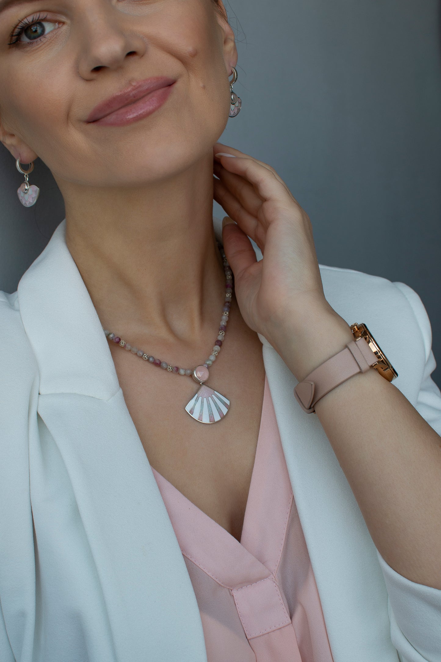 Cloisonne Enamel Earrings With Rose Quartz "Fairytale Pink"