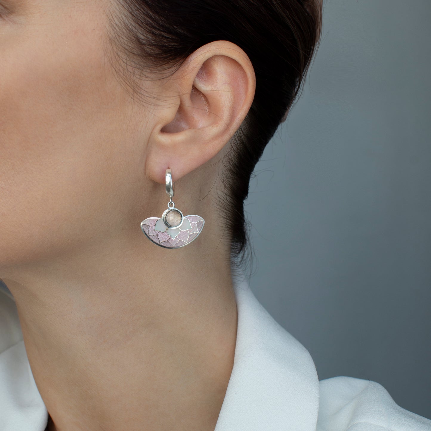 Cloisonne Enamel Earrings With Rose Quartz "Fairytale Pink"