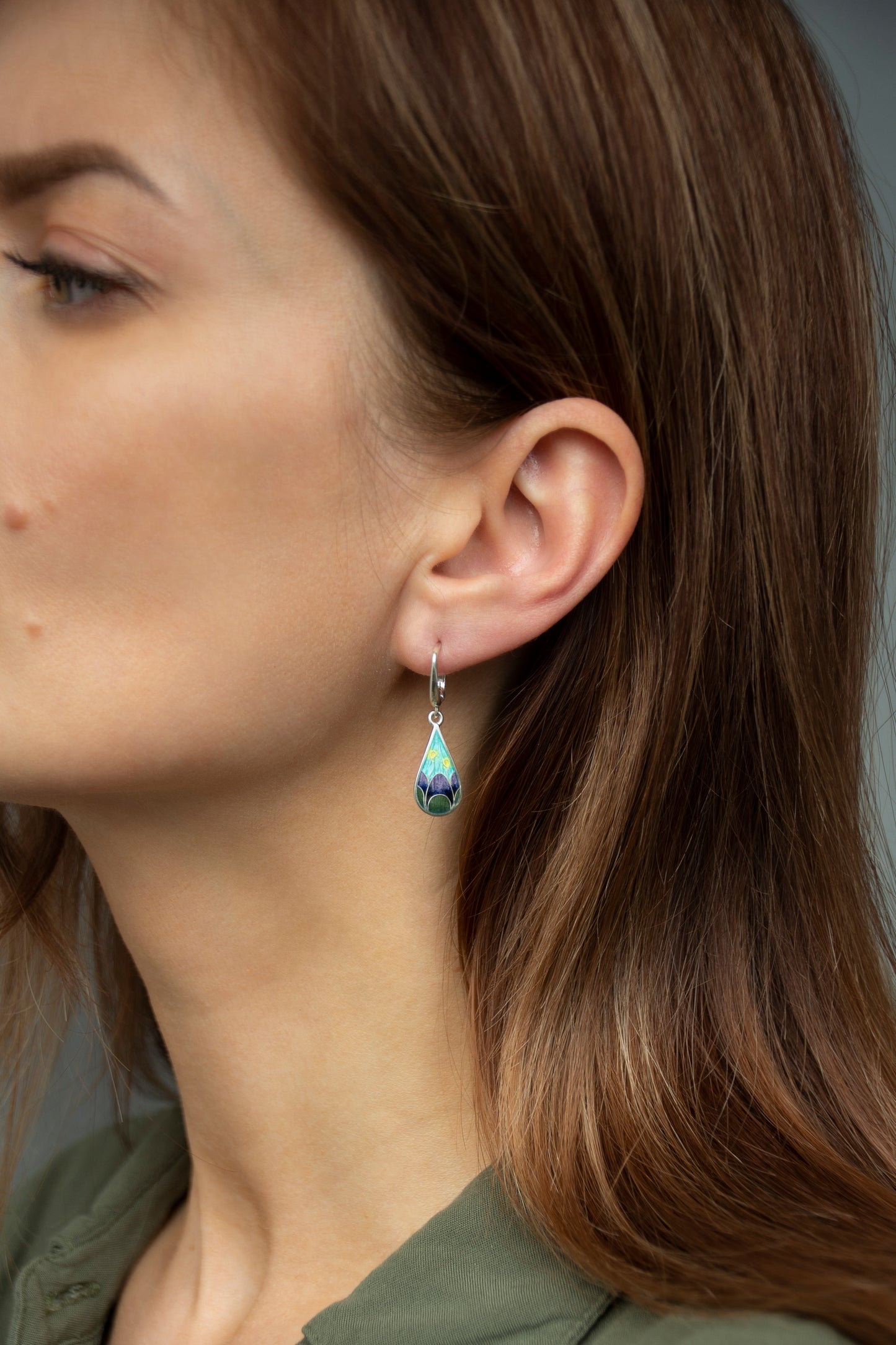 Multicolour Cloisonne Enamel Earrings, Sterling Silver Earrings
