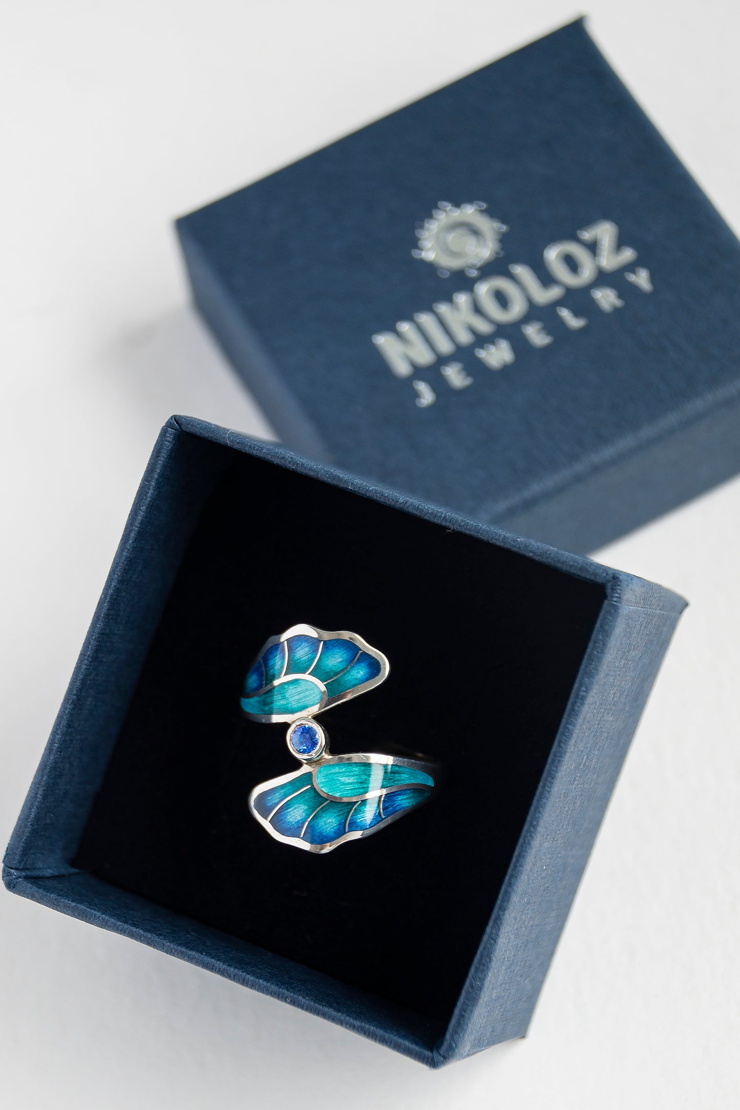 Sapphire Enamel Silver Ring