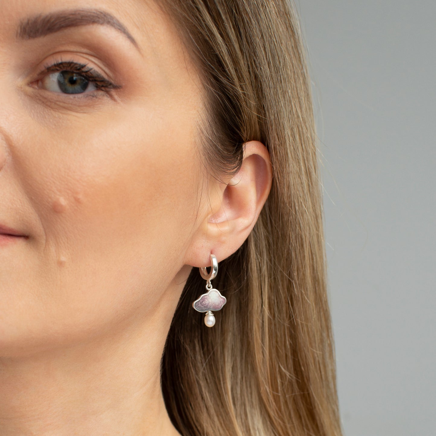 Cloud Raindrop Enamel Earrings With White Pearls