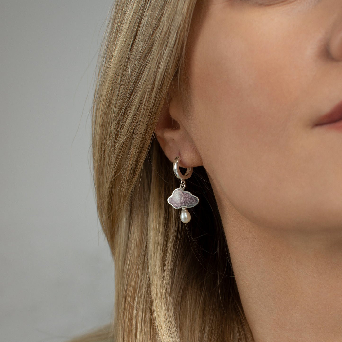 Cloud Raindrop Enamel Earrings With White Pearls