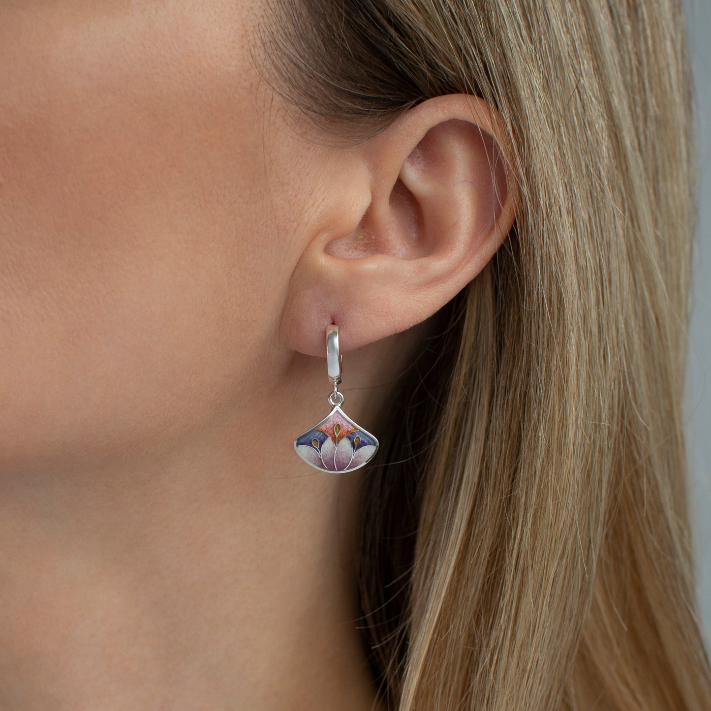 Purple Pink Cloisonne Enamel Drop Earrings