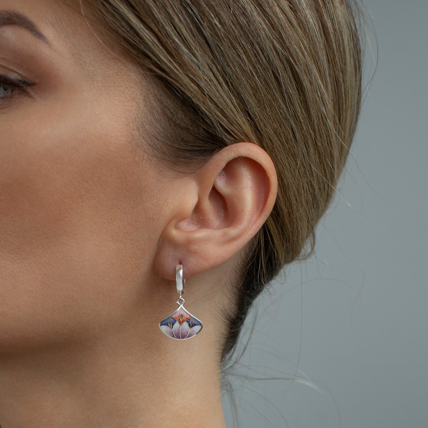 Purple Pink Cloisonne Enamel Drop Earrings