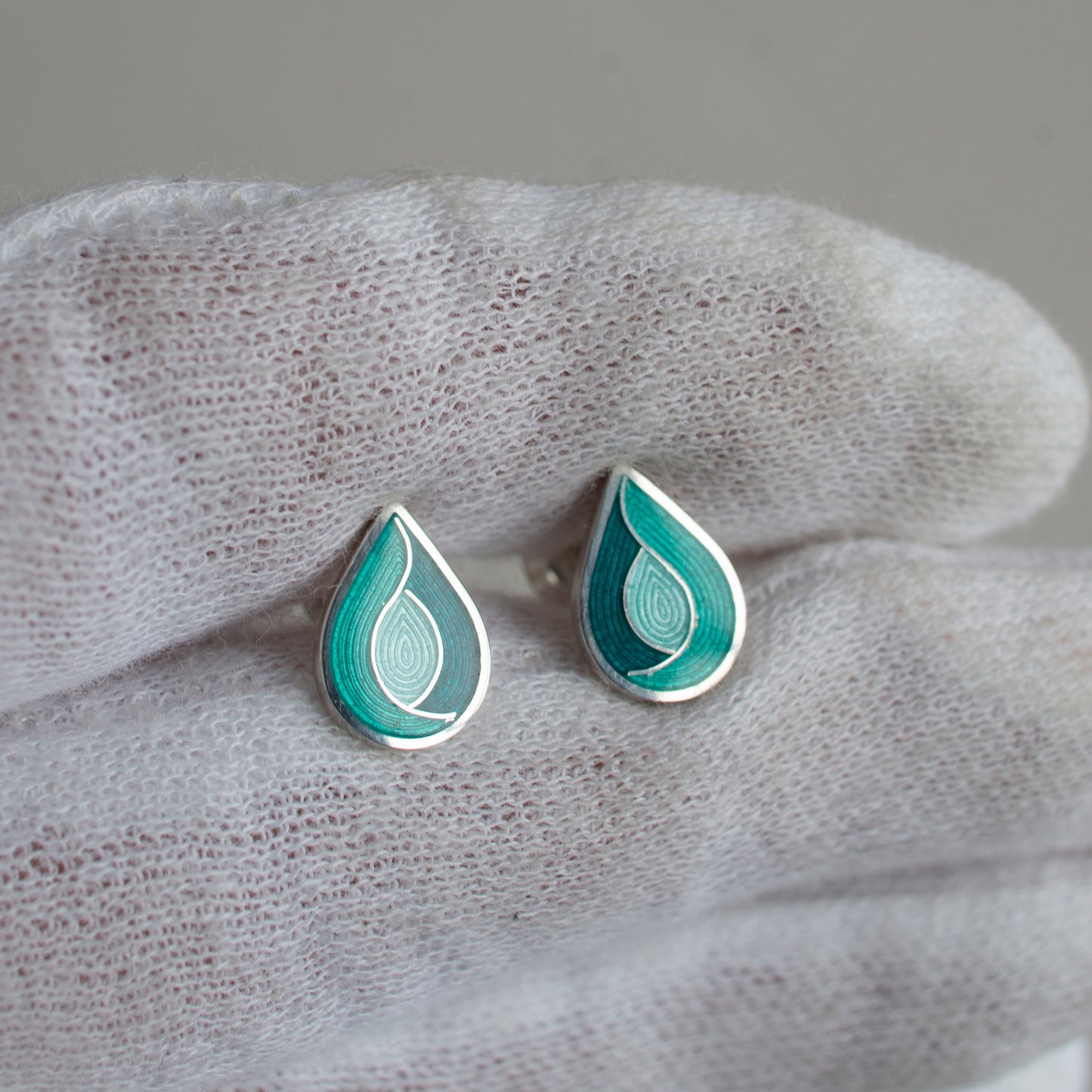 Drop Stud Cloisonne Enamel Earrings With Guilloche Pattern