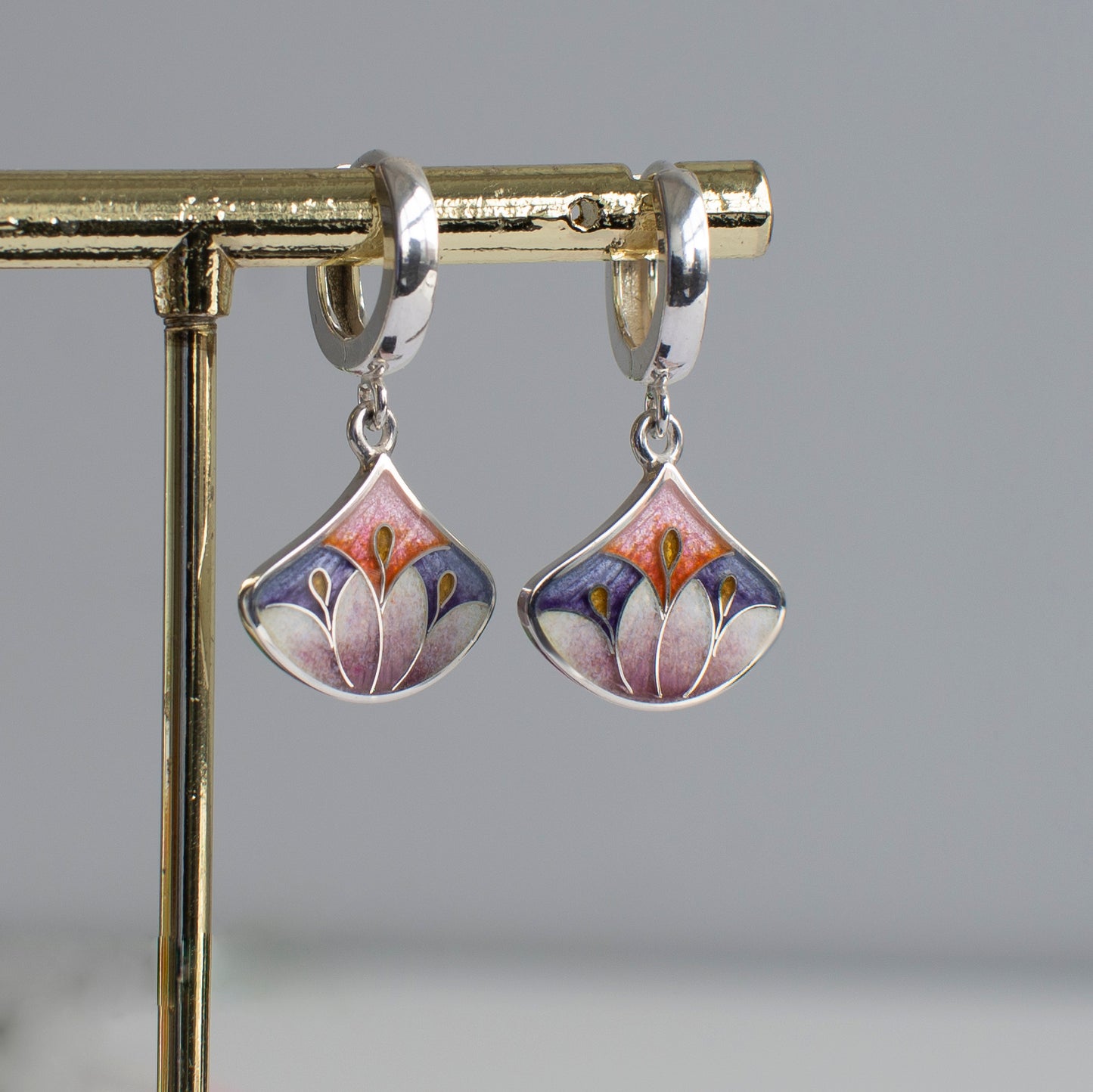 Purple Pink Cloisonne Enamel Drop Earrings