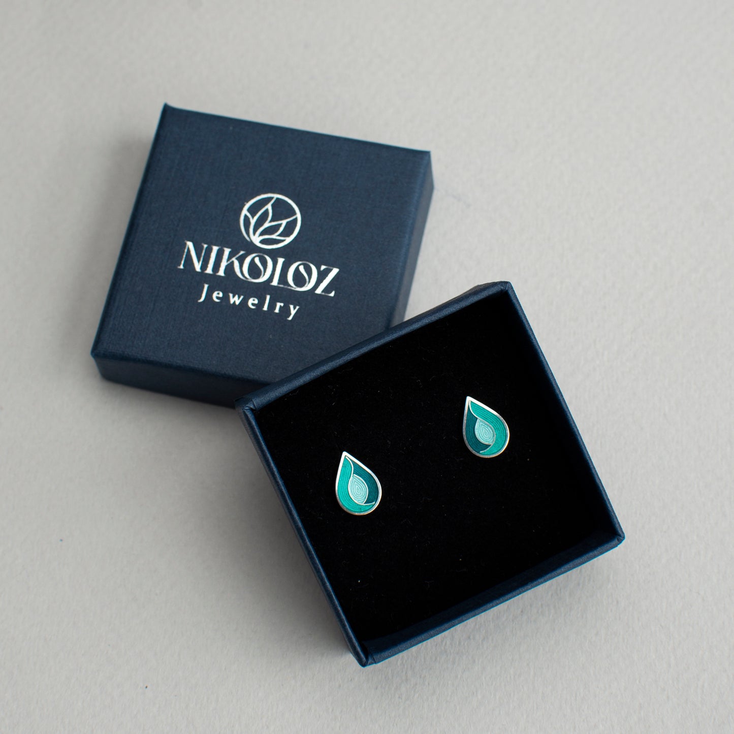 Drop Stud Cloisonne Enamel Earrings With Guilloche Pattern
