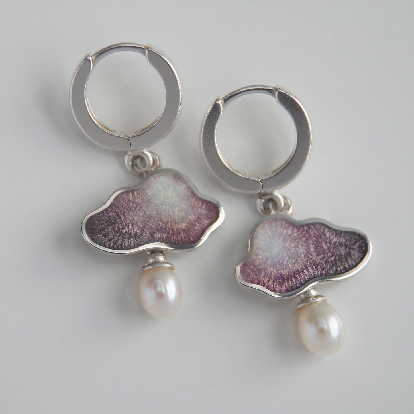 Cloud Raindrop Enamel Earrings With White Pearls