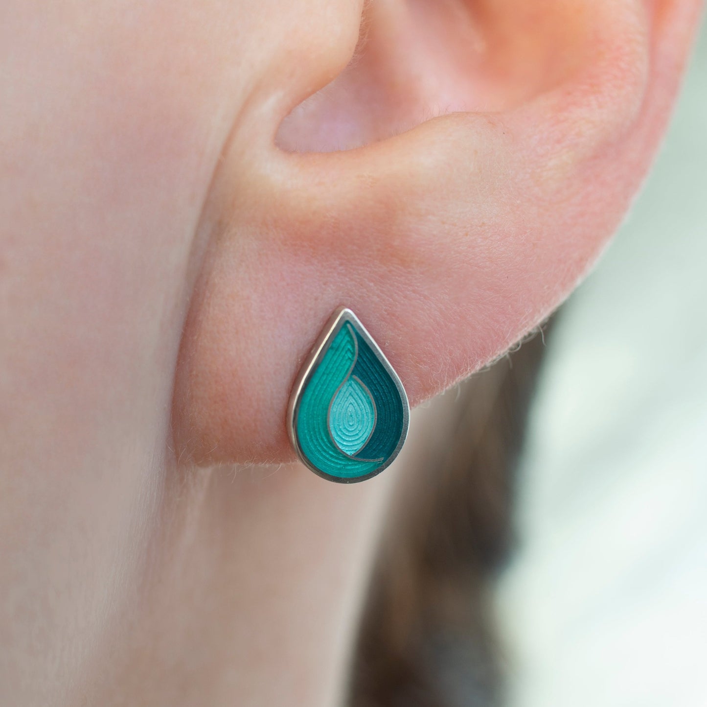 Drop Stud Cloisonne Enamel Earrings With Guilloche Pattern