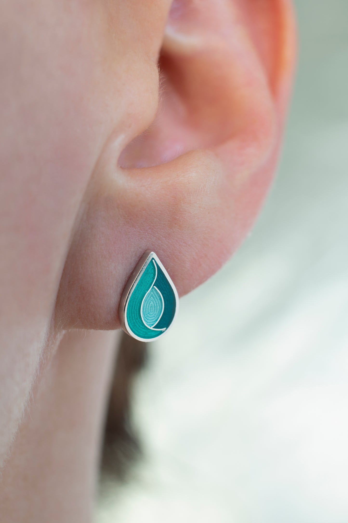 Drop Stud Cloisonne Enamel Earrings With Guilloche Pattern