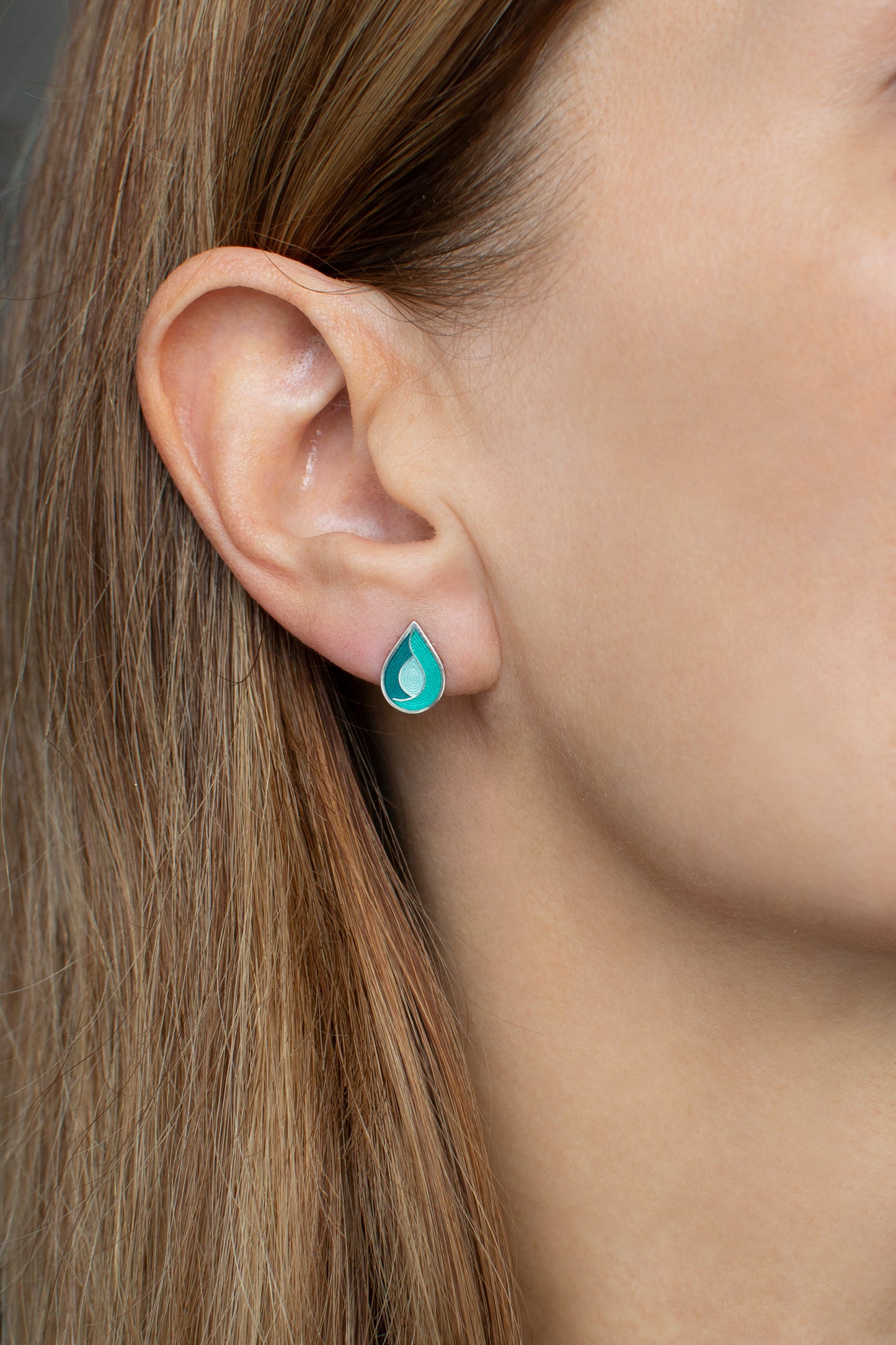 Drop Stud Cloisonne Enamel Earrings With Guilloche Pattern