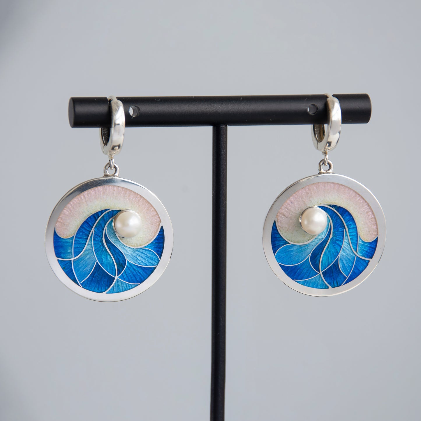 Sea Wave Necklace And Earrings Set With Pearls
