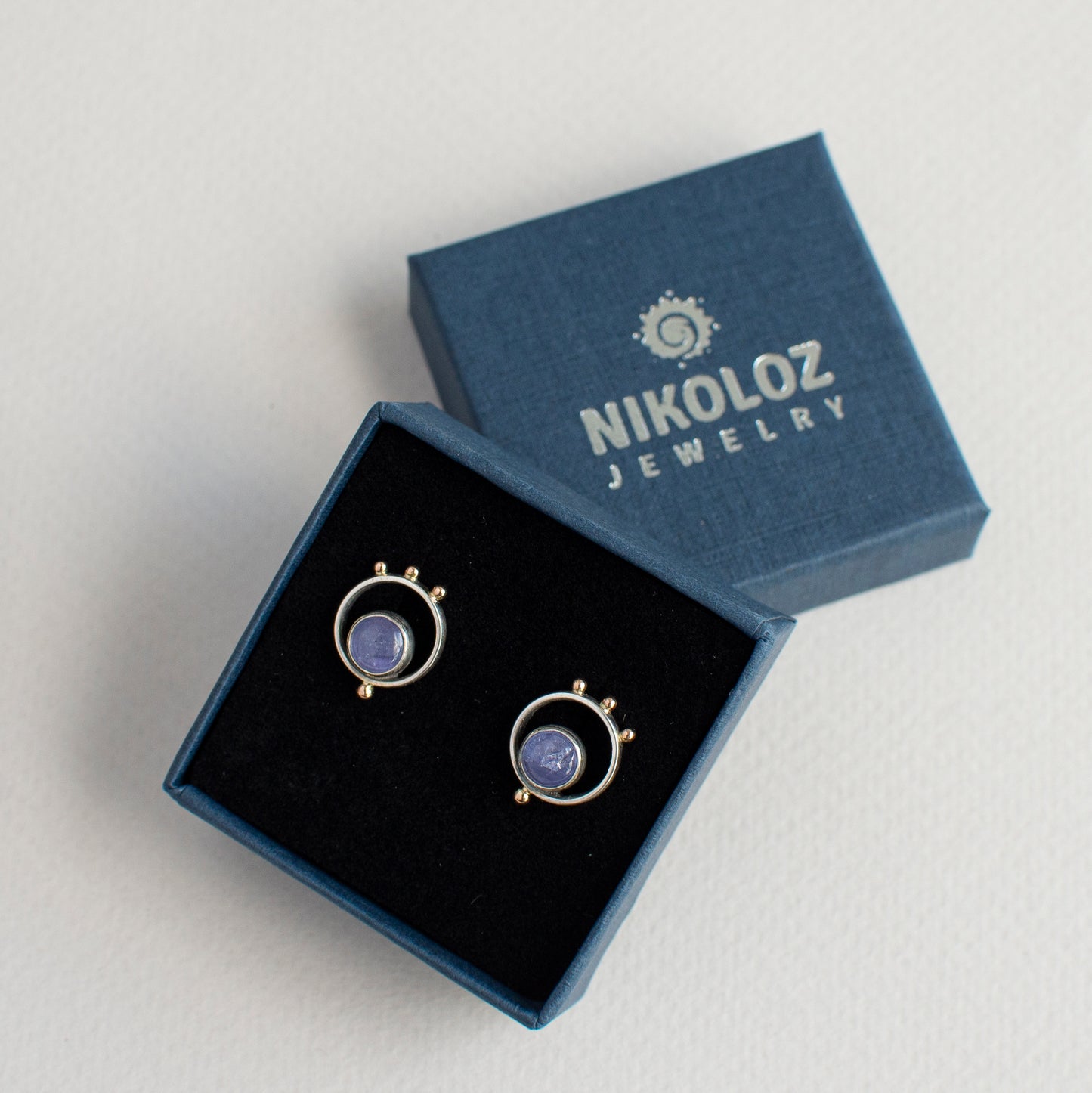 Tanzanite Minimalistic Earrings With 14K Gold Beads