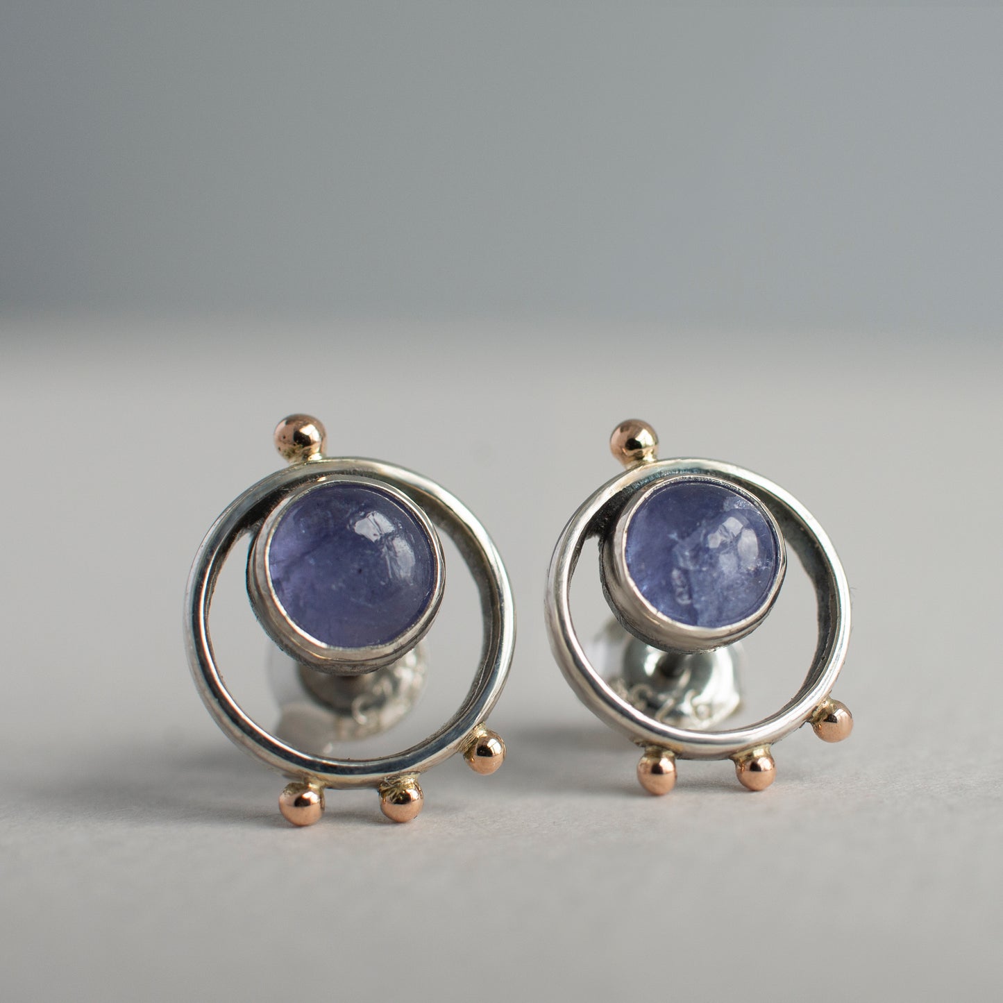 Tanzanite Minimalistic Earrings With 14K Gold Beads