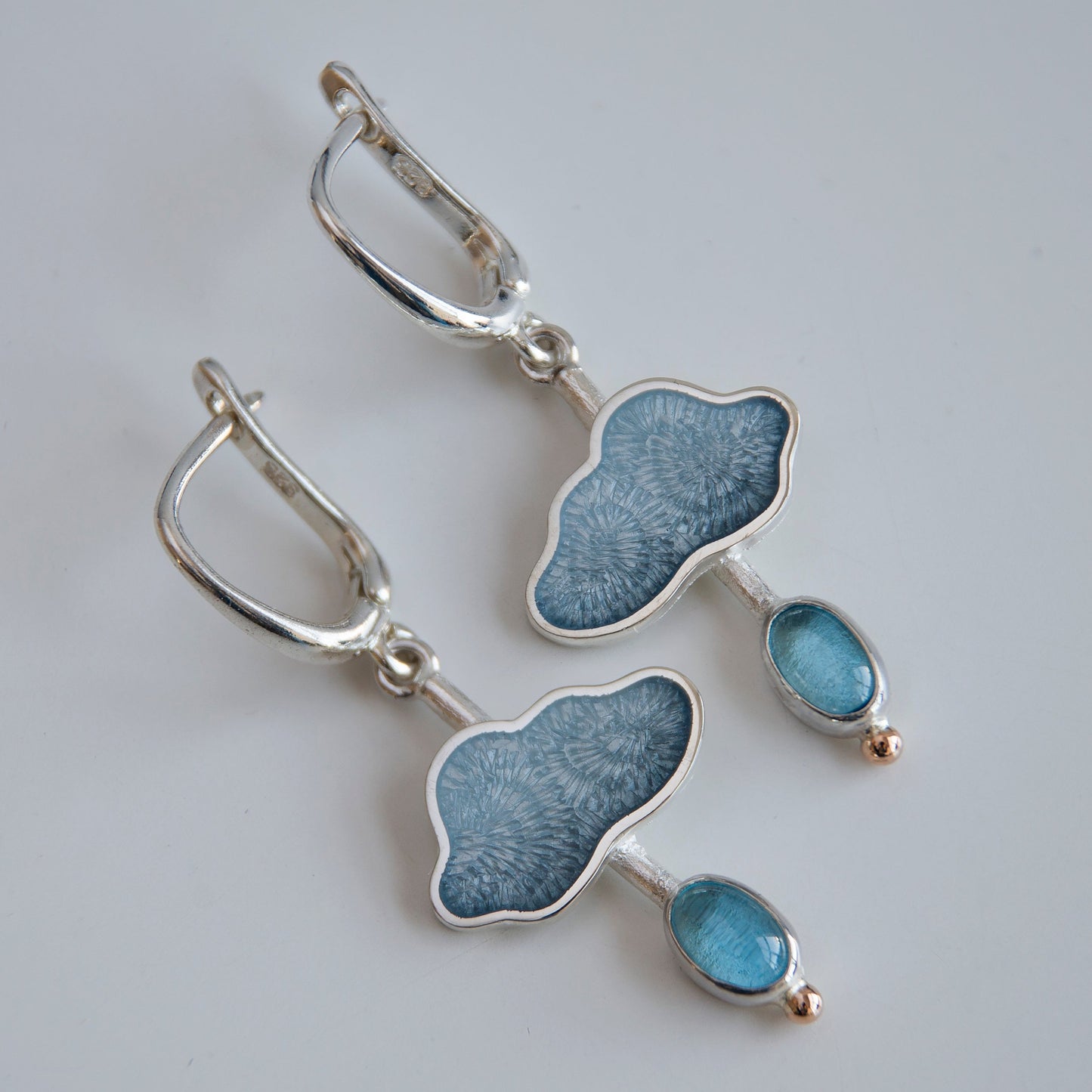 Enamel Earrings Raindrop With Blue Topaz And Gold Beads