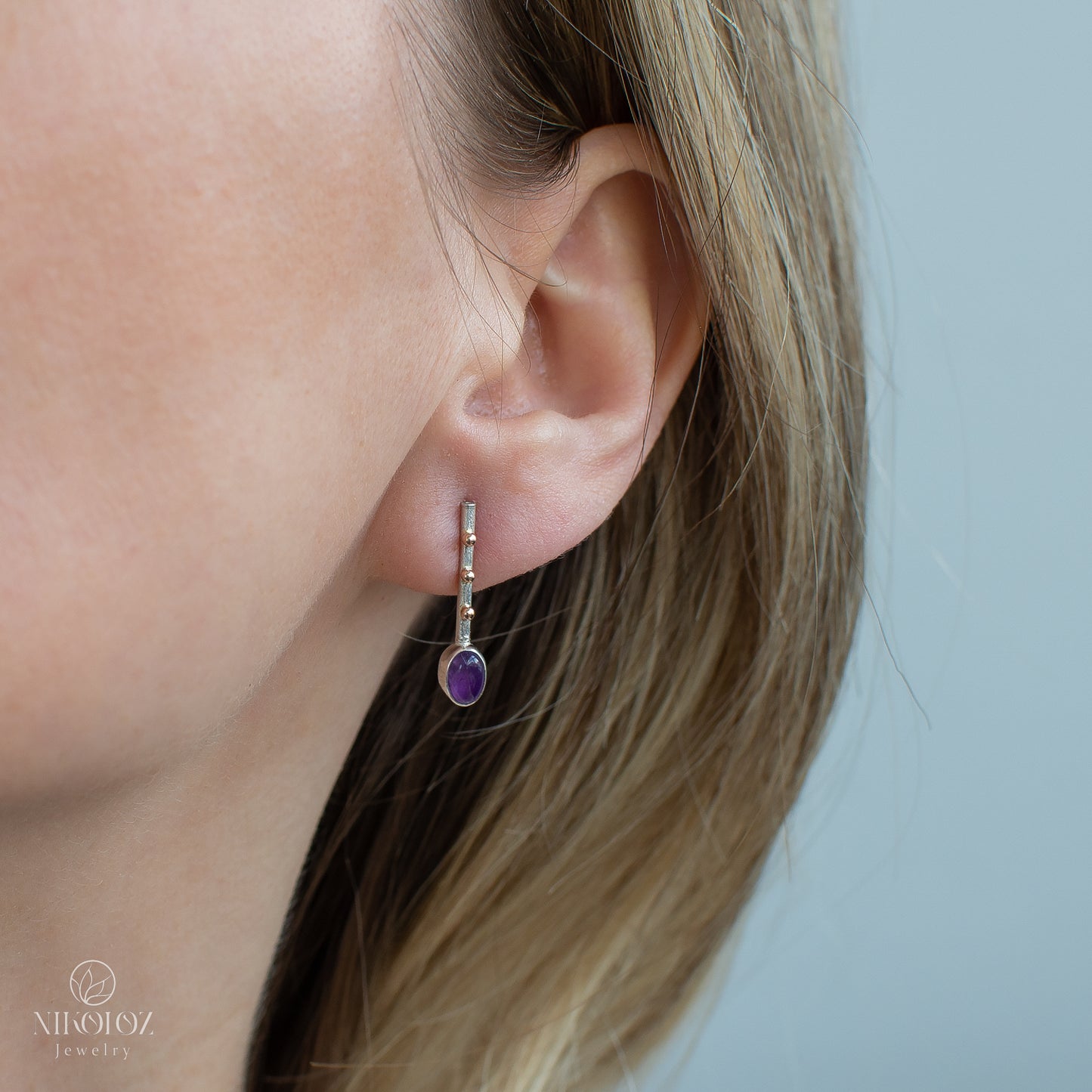 Multicolour Silver Earrings "Music Notes" with 14K Gold Beads