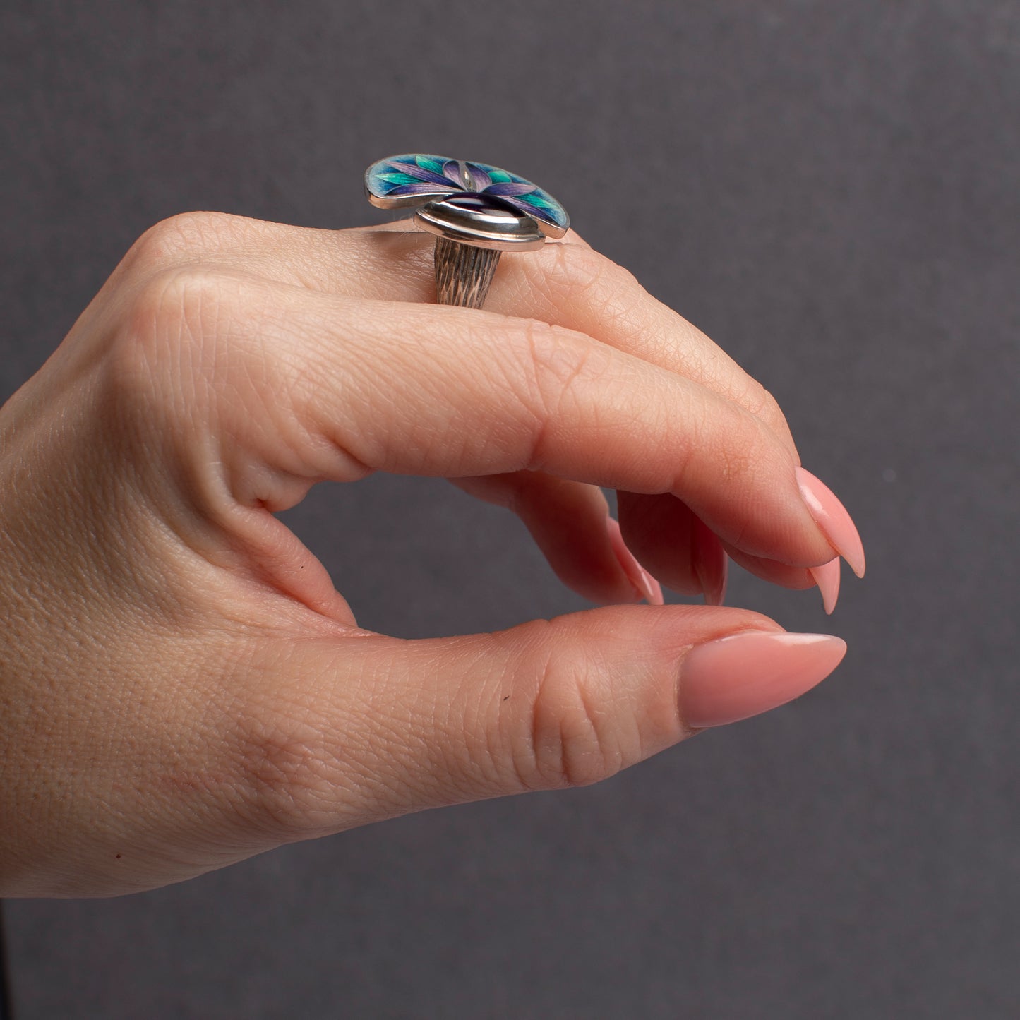 Enamel Ring With Amethyst Marquise Stone