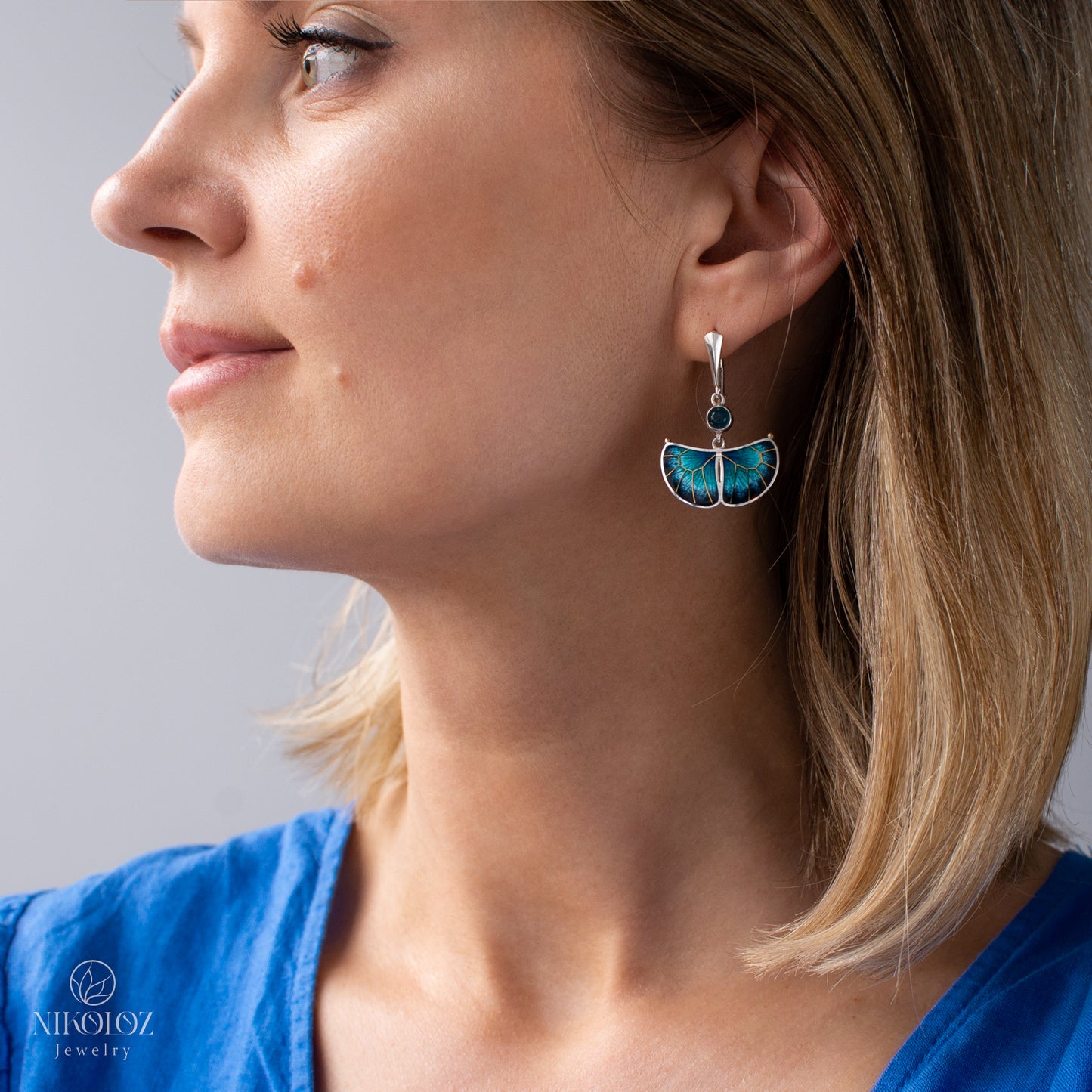 Exotic Butterfly Earrings With London Blue Topaz And Gold Pattern