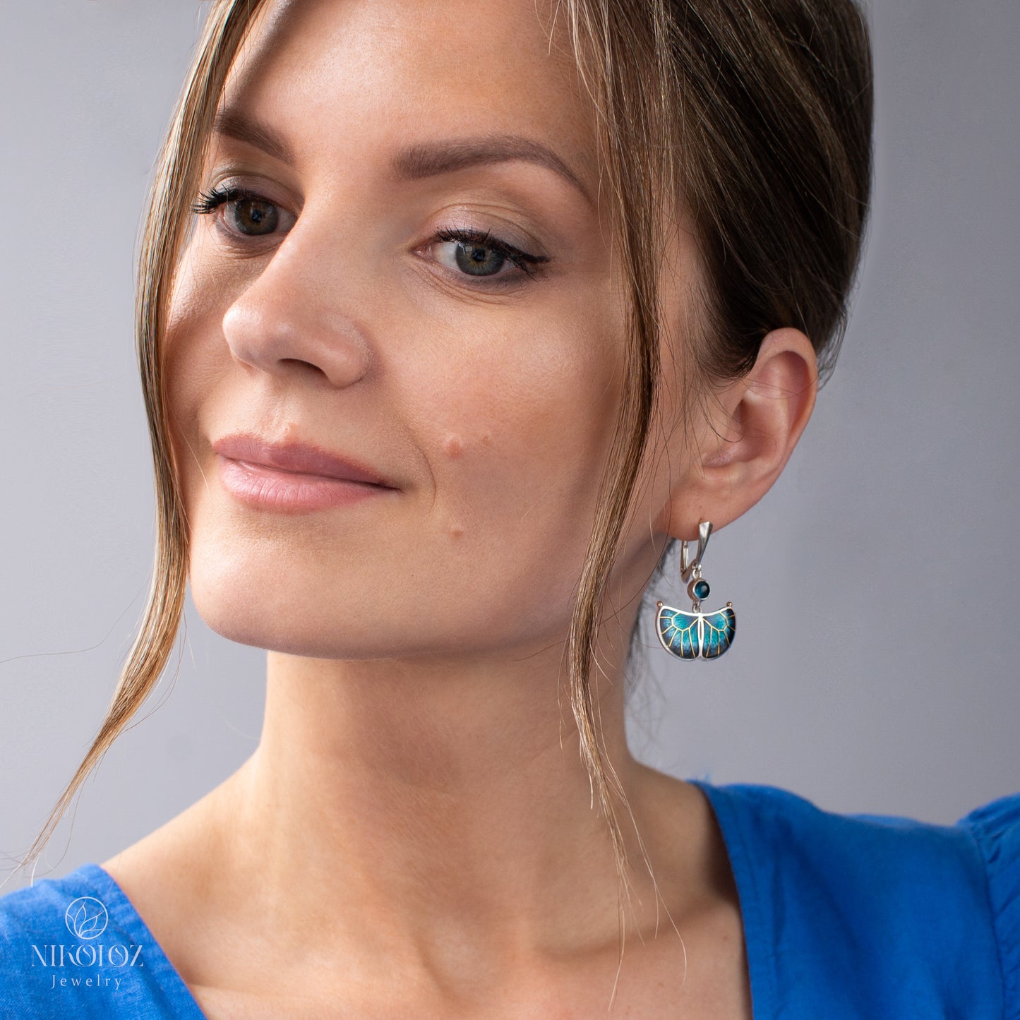 Exotic Butterfly Earrings With London Blue Topaz And Gold Pattern