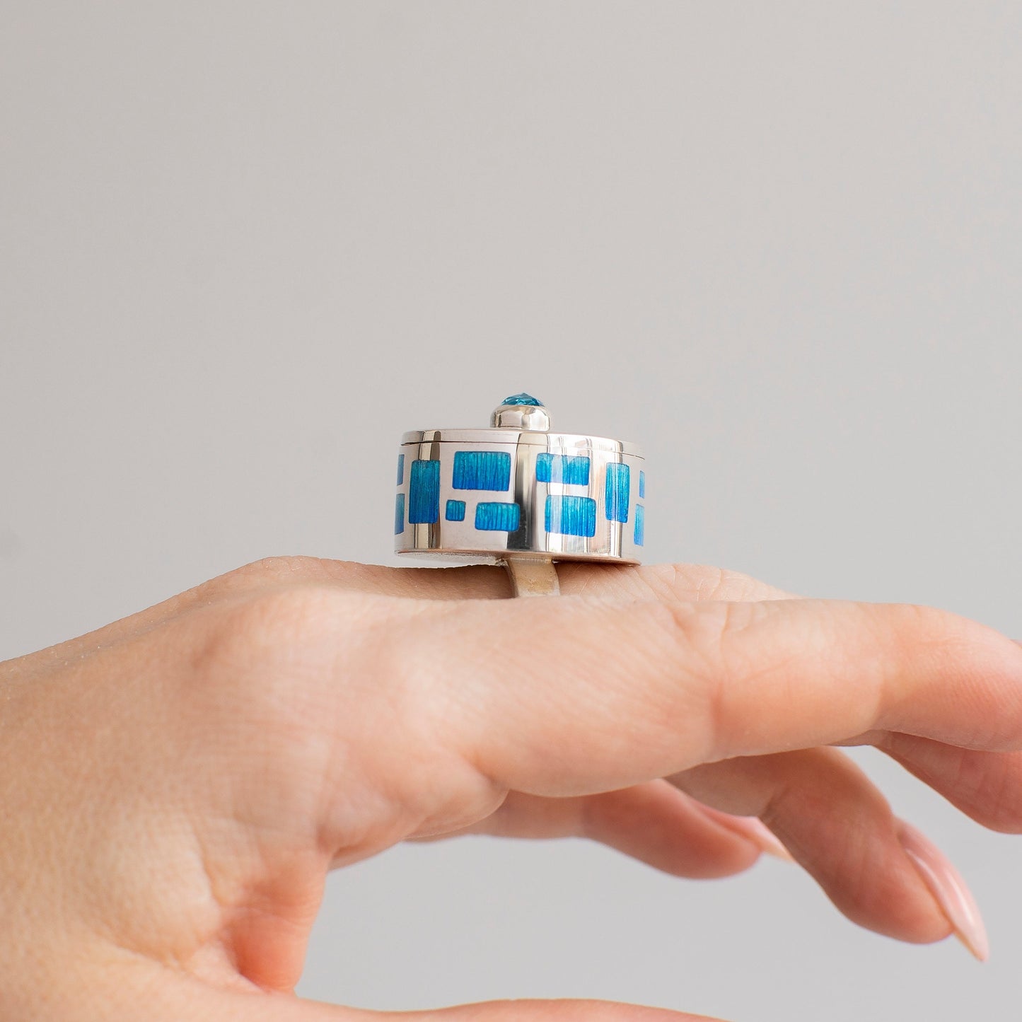 Pillbox or Poison Ring, Enamel Ring With Topaz